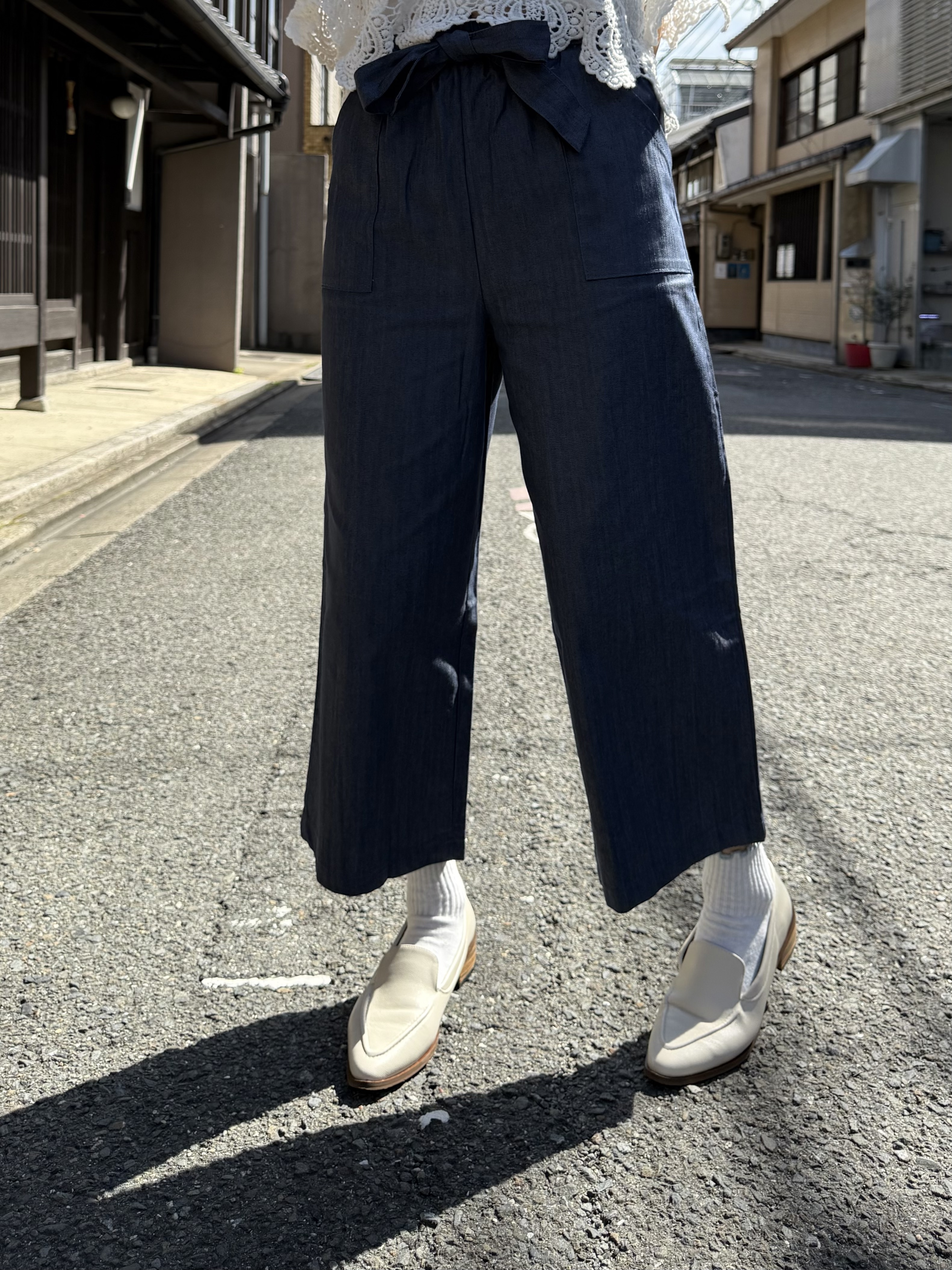 蝴蝶腰帶7分闊腳褲