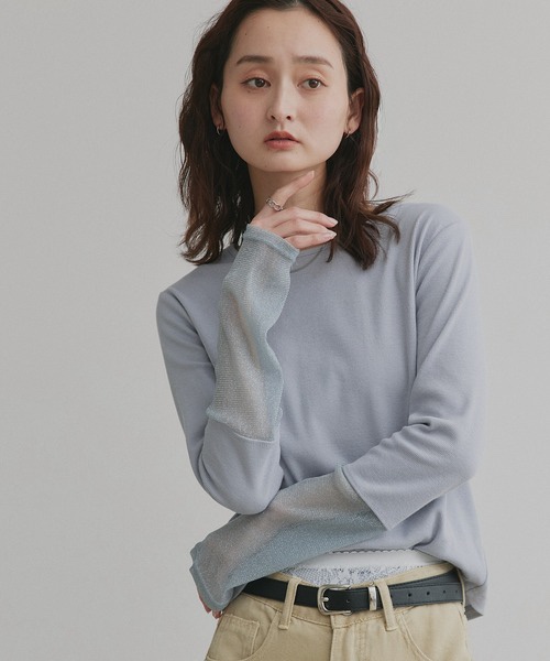 15色•蕾絲/ 閃閃拼袖半透上衣