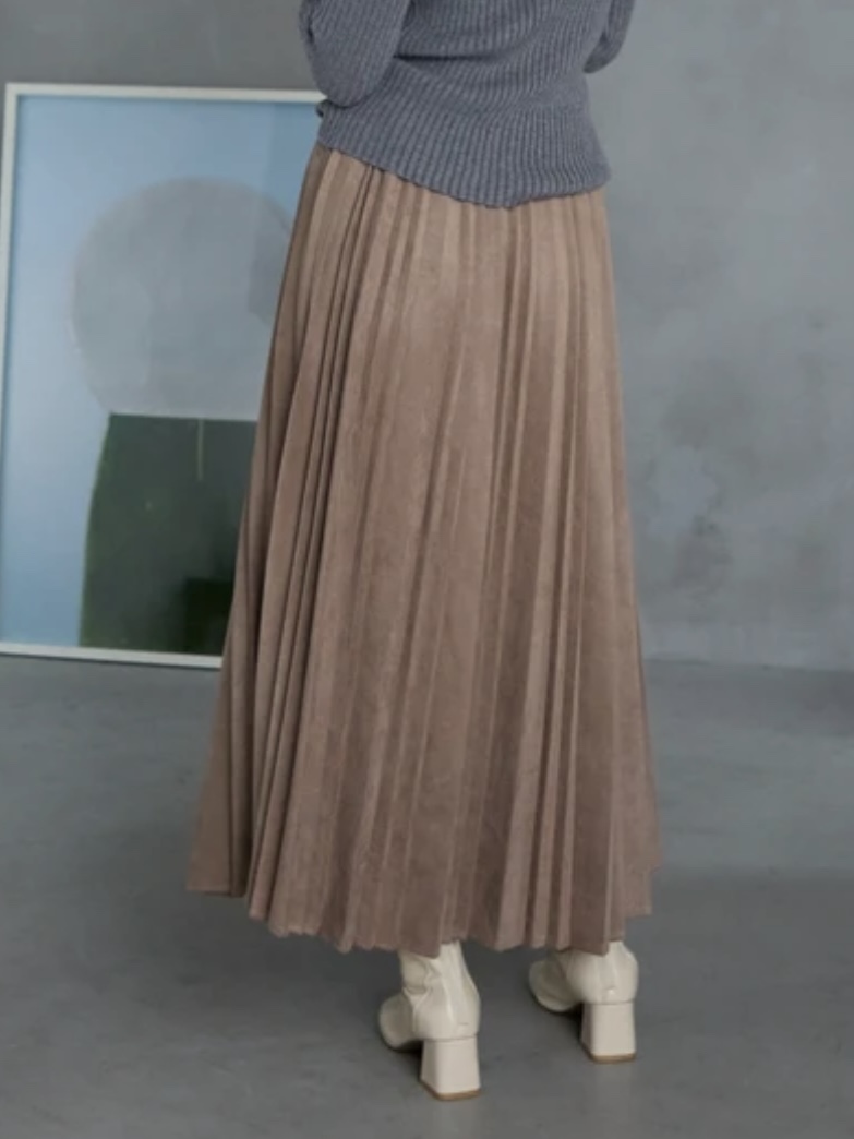 6色•84cm長•磨毛百褶淨色長款半身裙