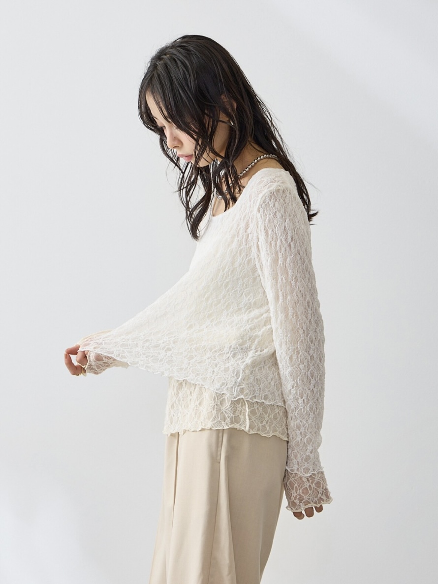 2色•假兩件蕾絲長袖上衣