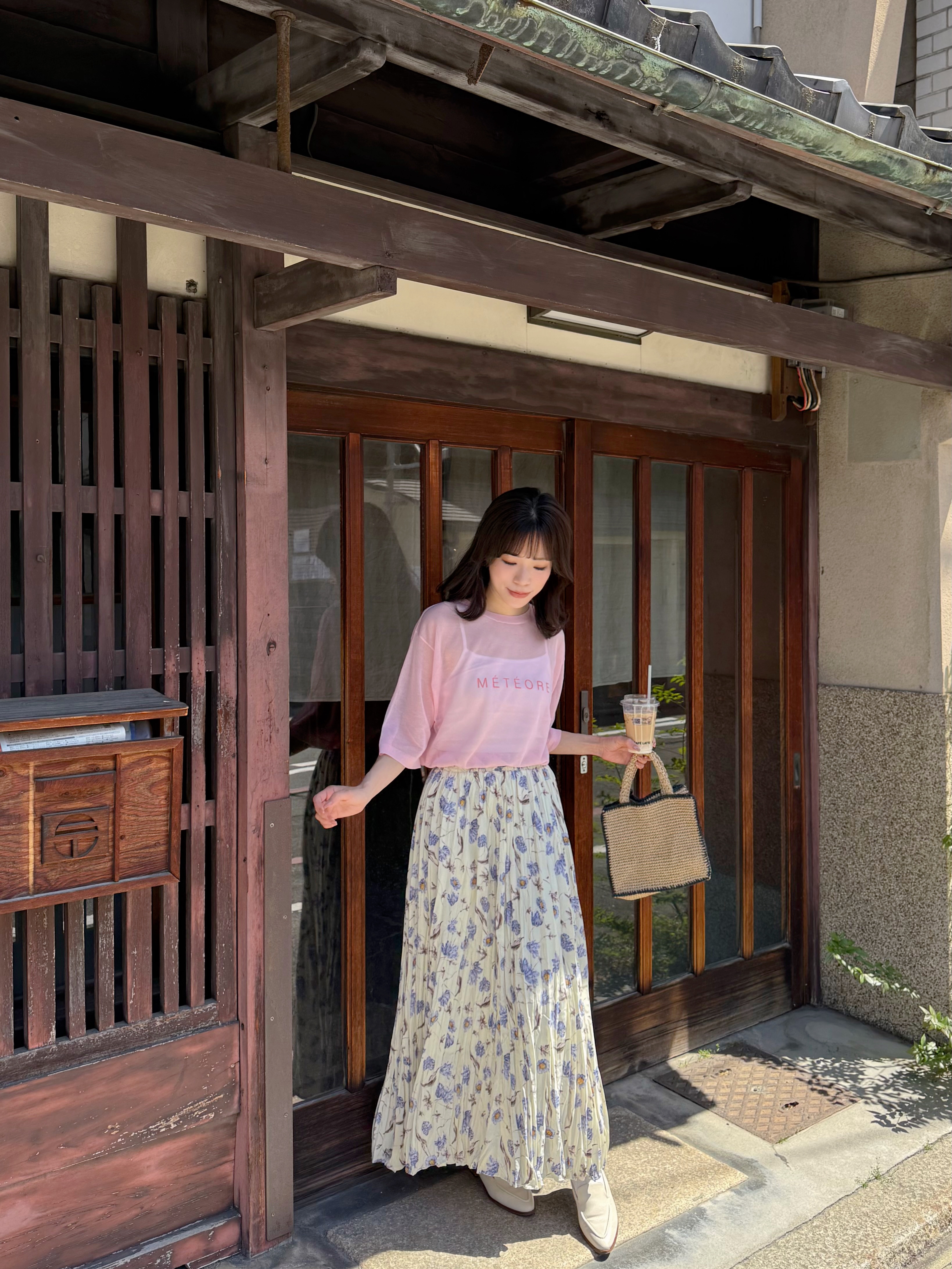 紫花百褶雪紡半身裙