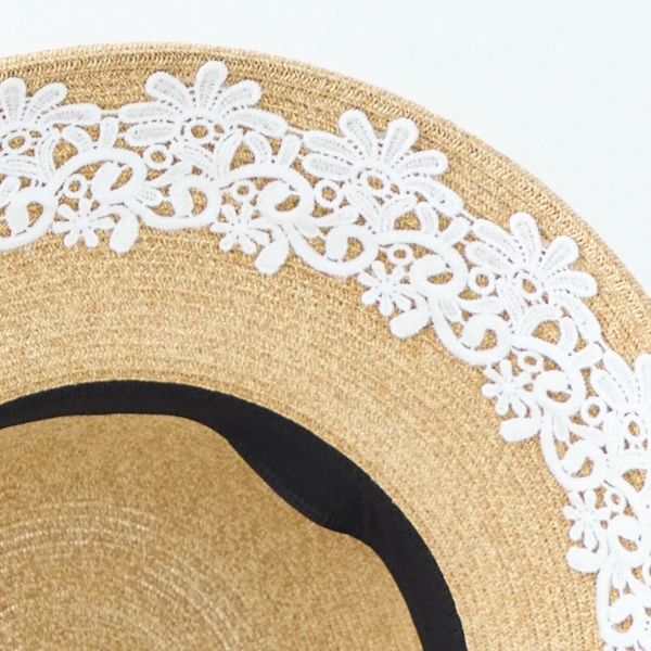 蕾絲車邊可摺草帽