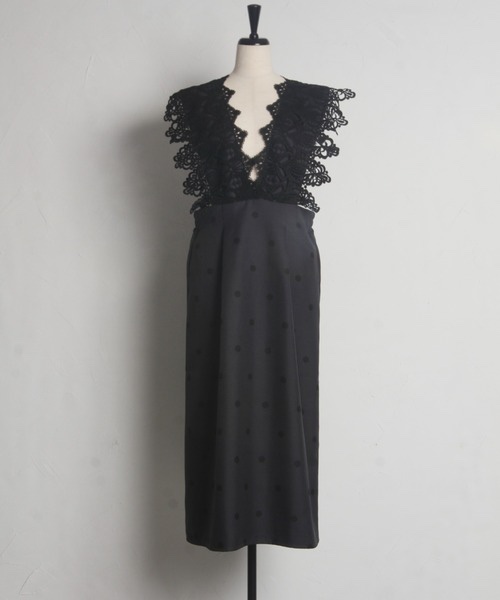 蕾絲波點背心連身裙