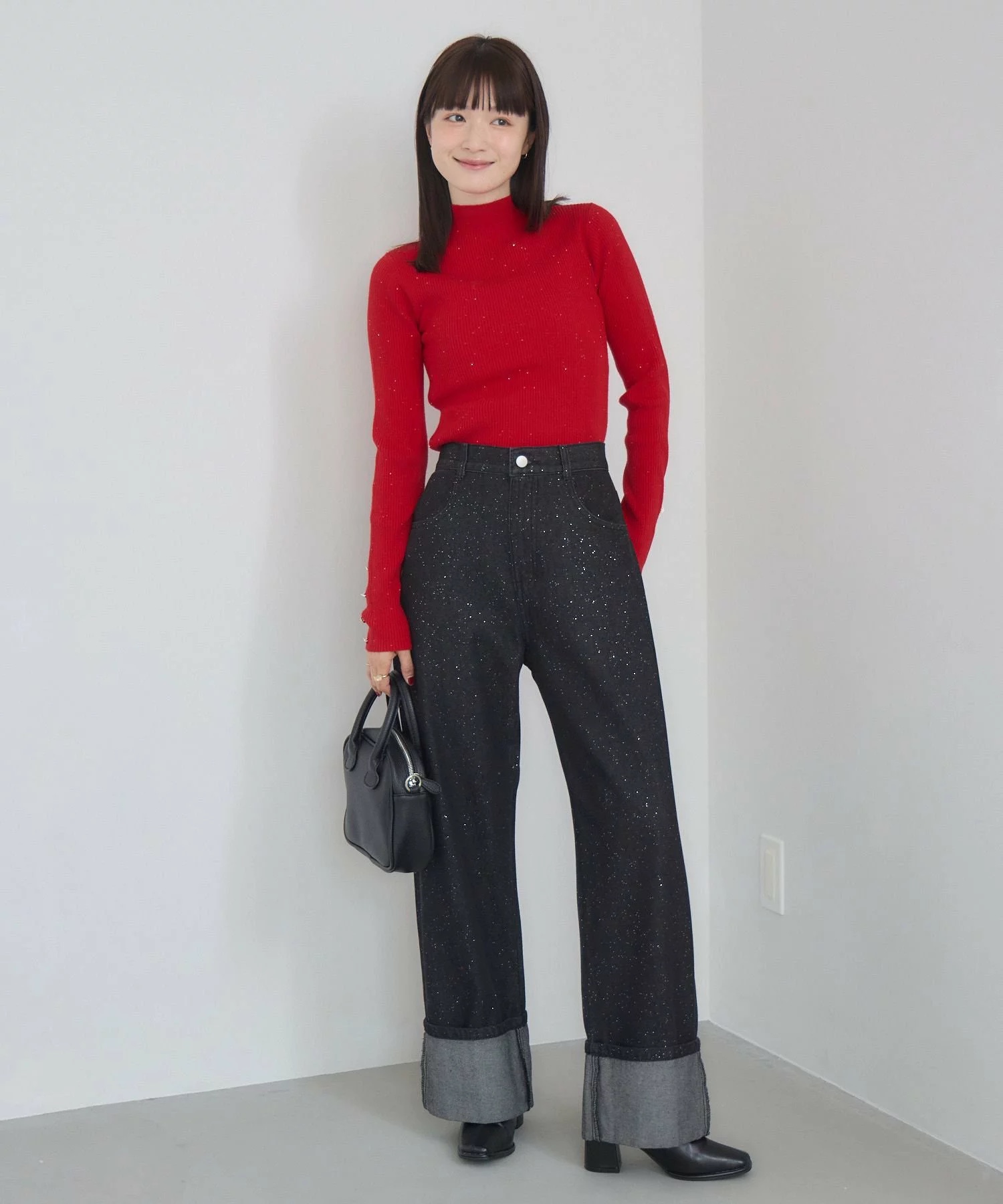 閃閃/ 淨色啞色扣閃閃企領針織