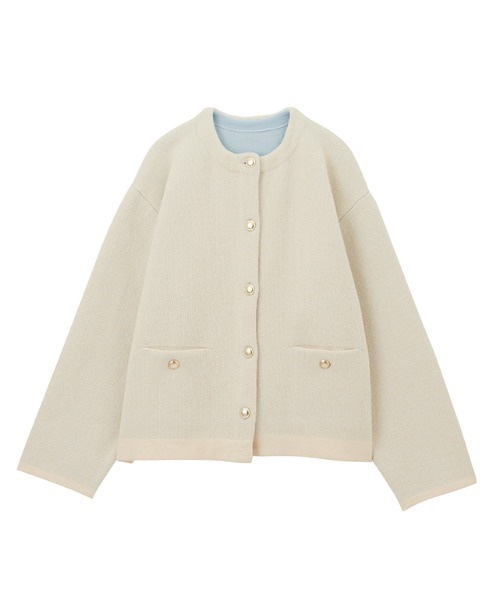 拼色金扣中長款針織外套