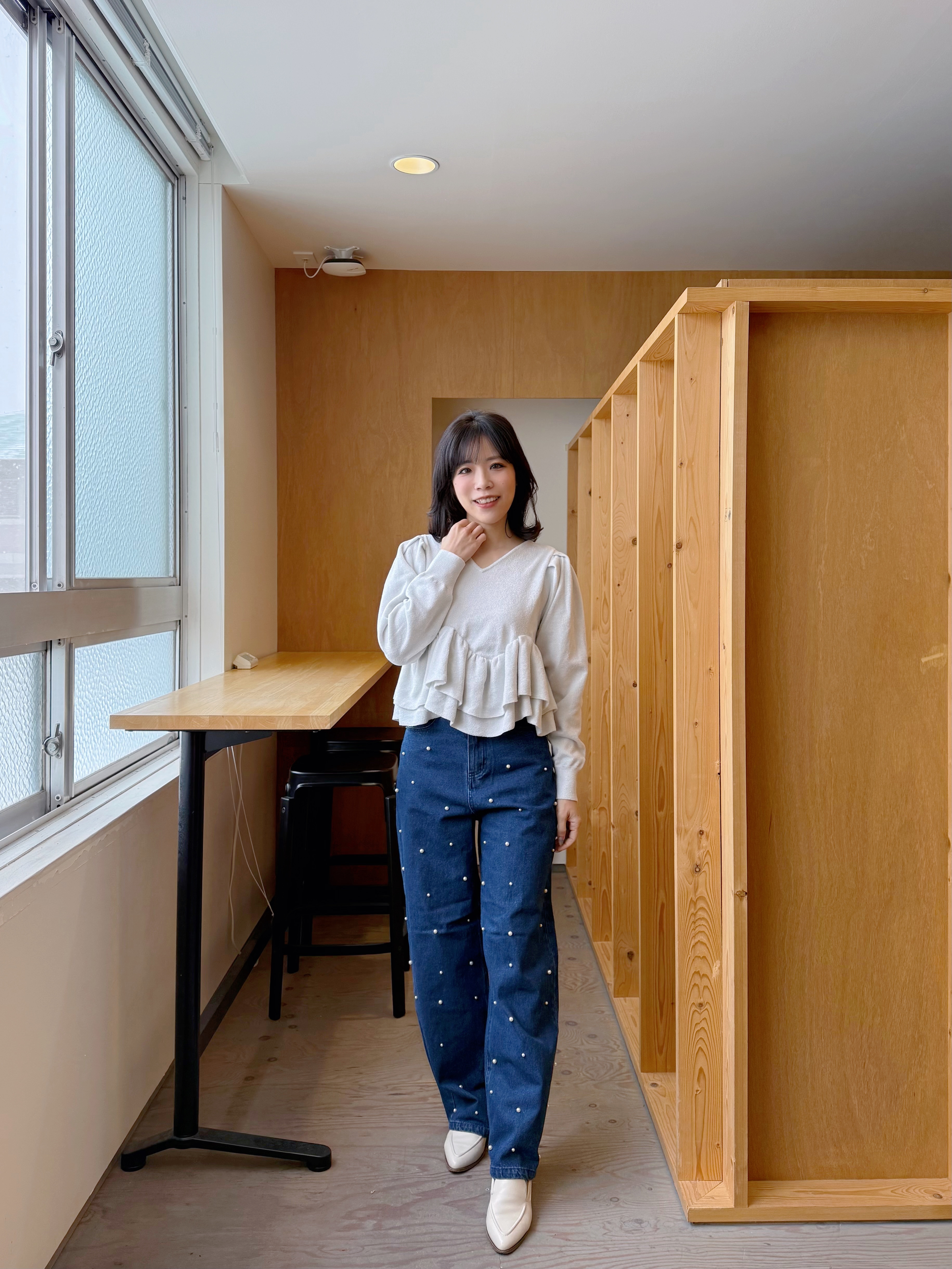 SpecialPrice•2色•珍珠闊腳牛仔褲