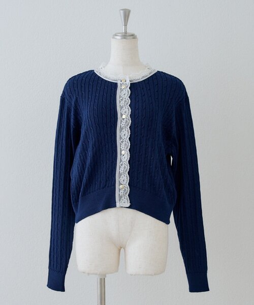 3色•蕾絲企領麻花針織外套