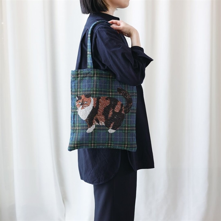 松美miyuki貓貓英倫格紋刺繡帆布袋