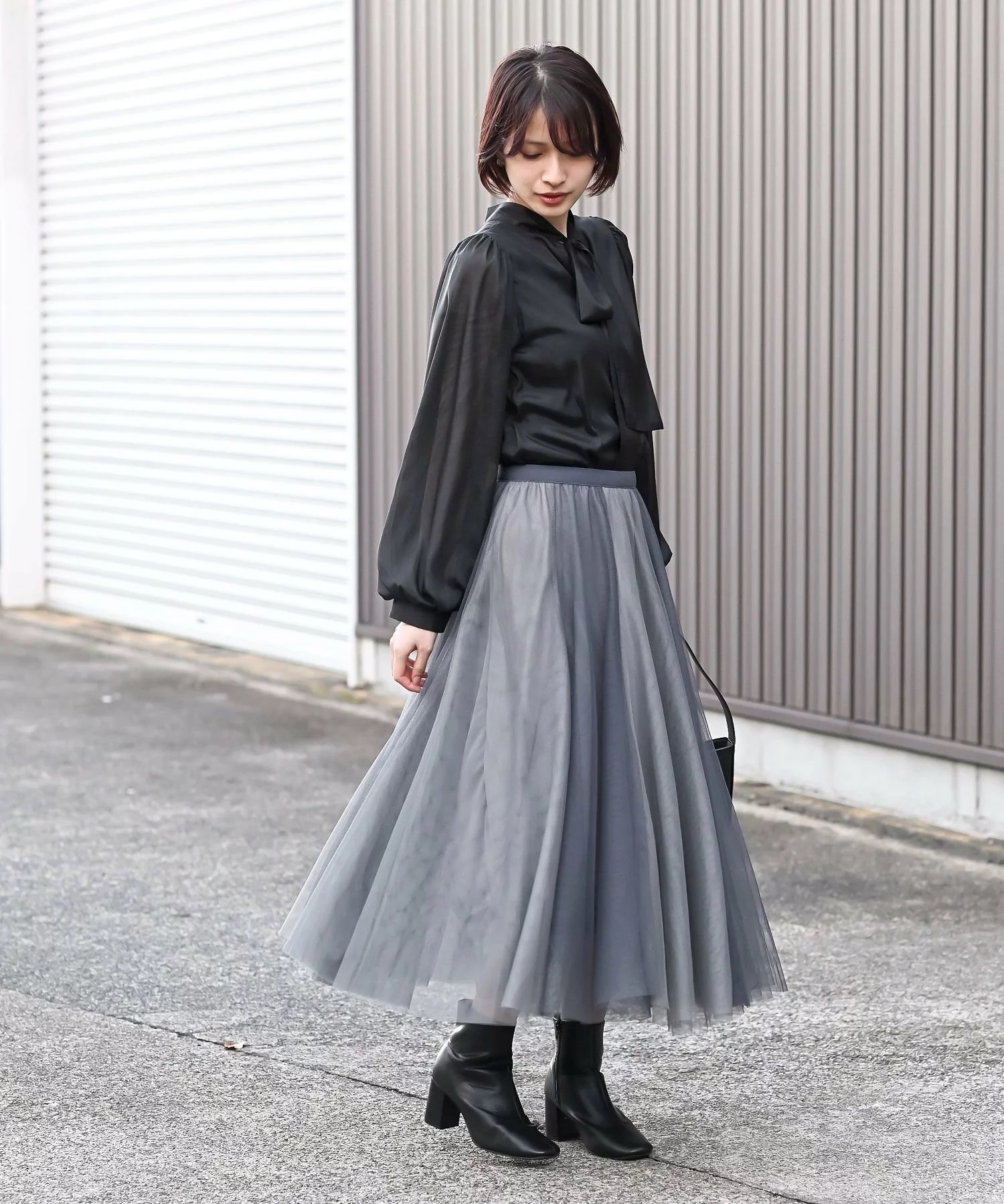 深淺拼色紗紗A line半身裙