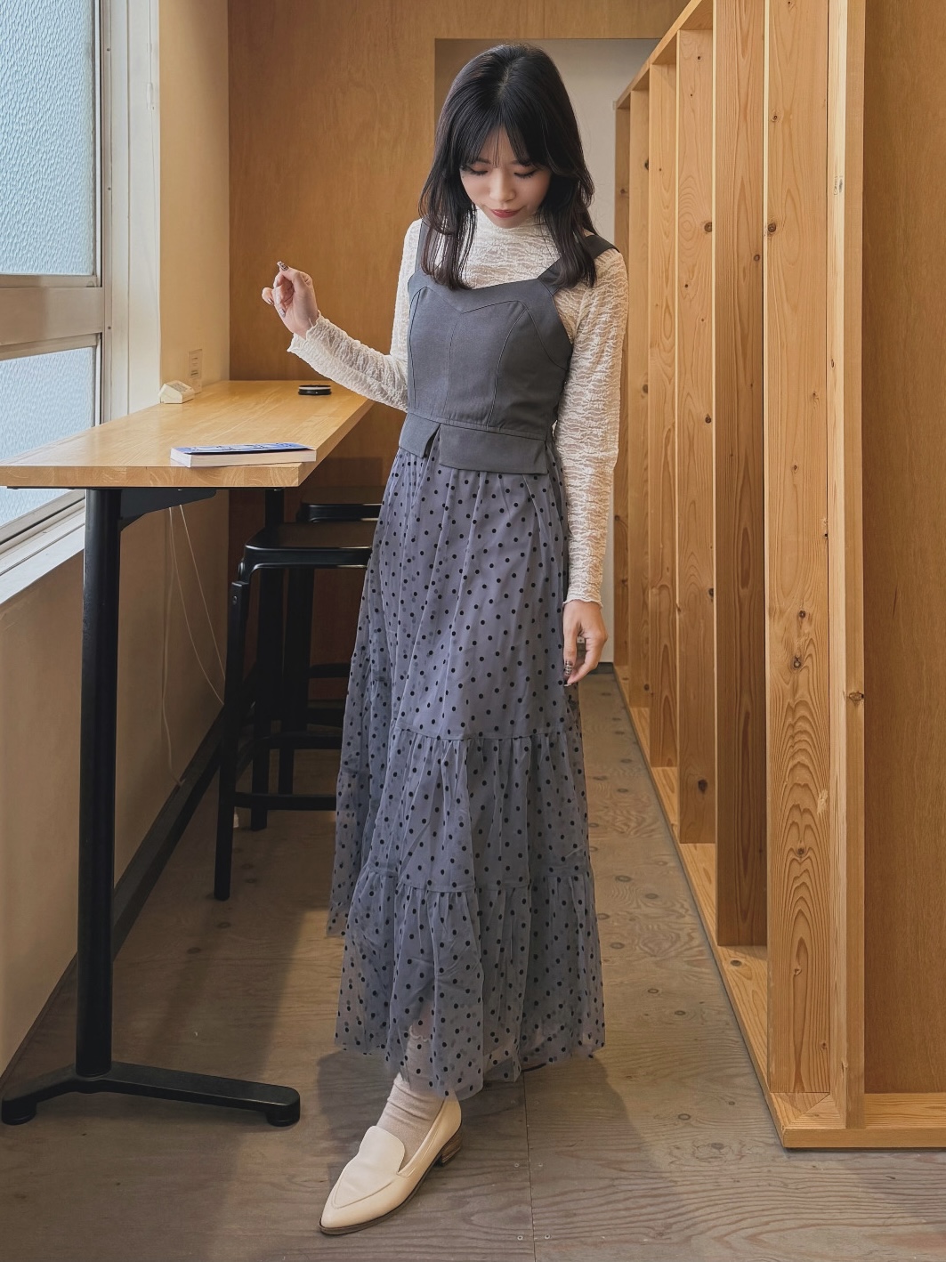 波點紗紗背心連身裙