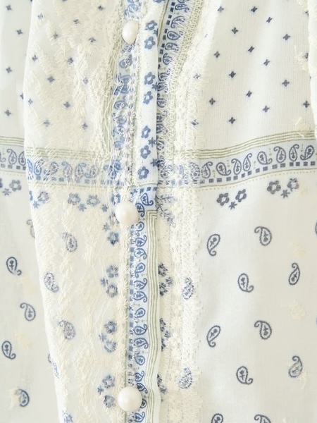 藍白印花8分袖雪紡上衣