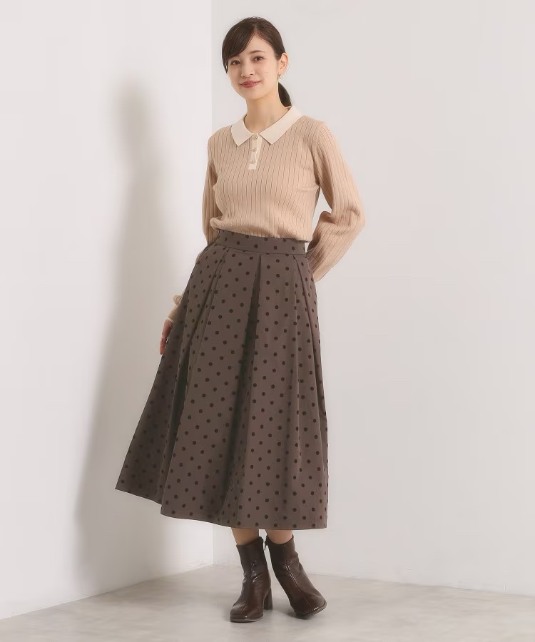 植絨波點A line半身裙