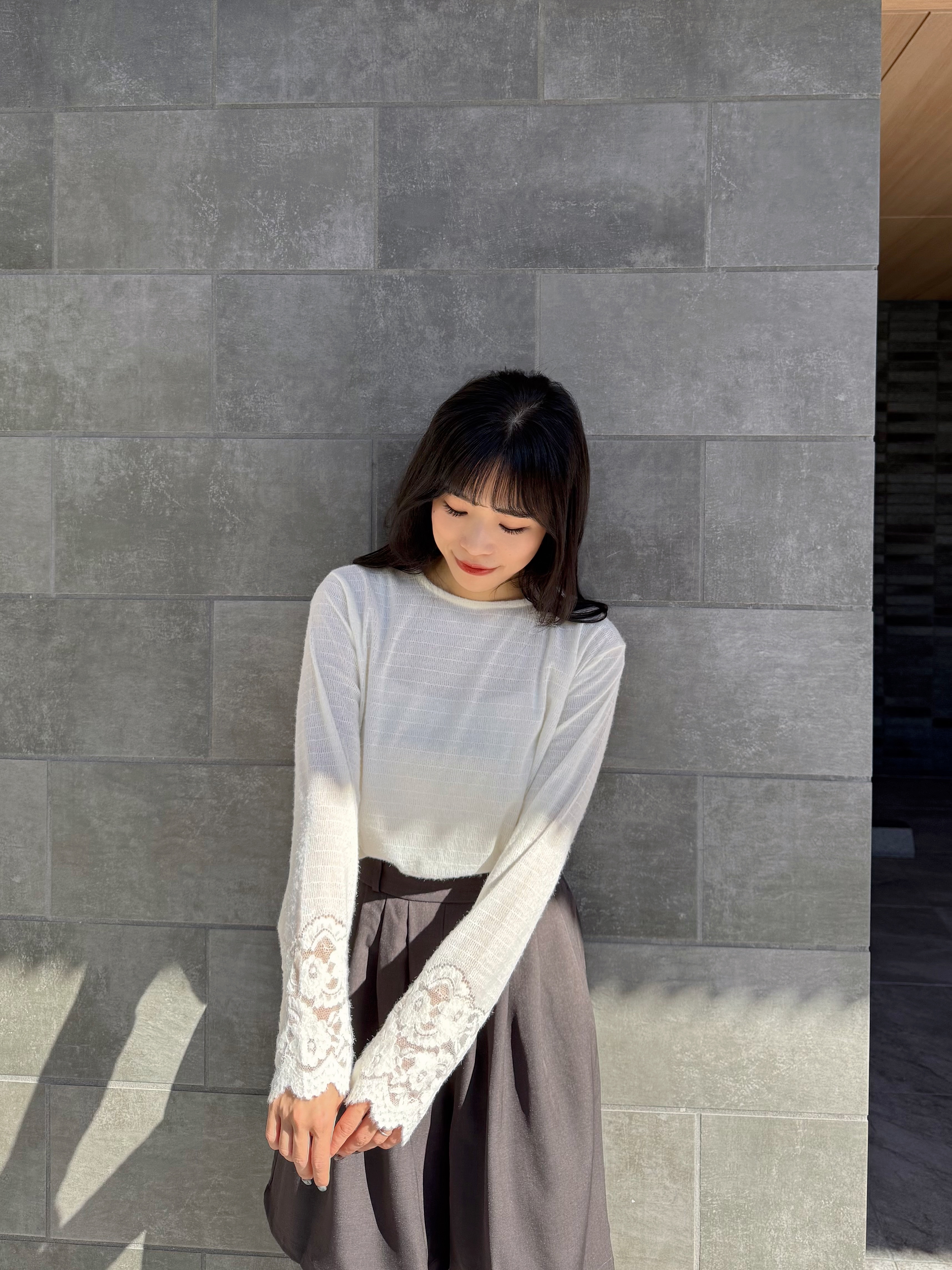 4色•蕾絲寬袖薄針織上衣