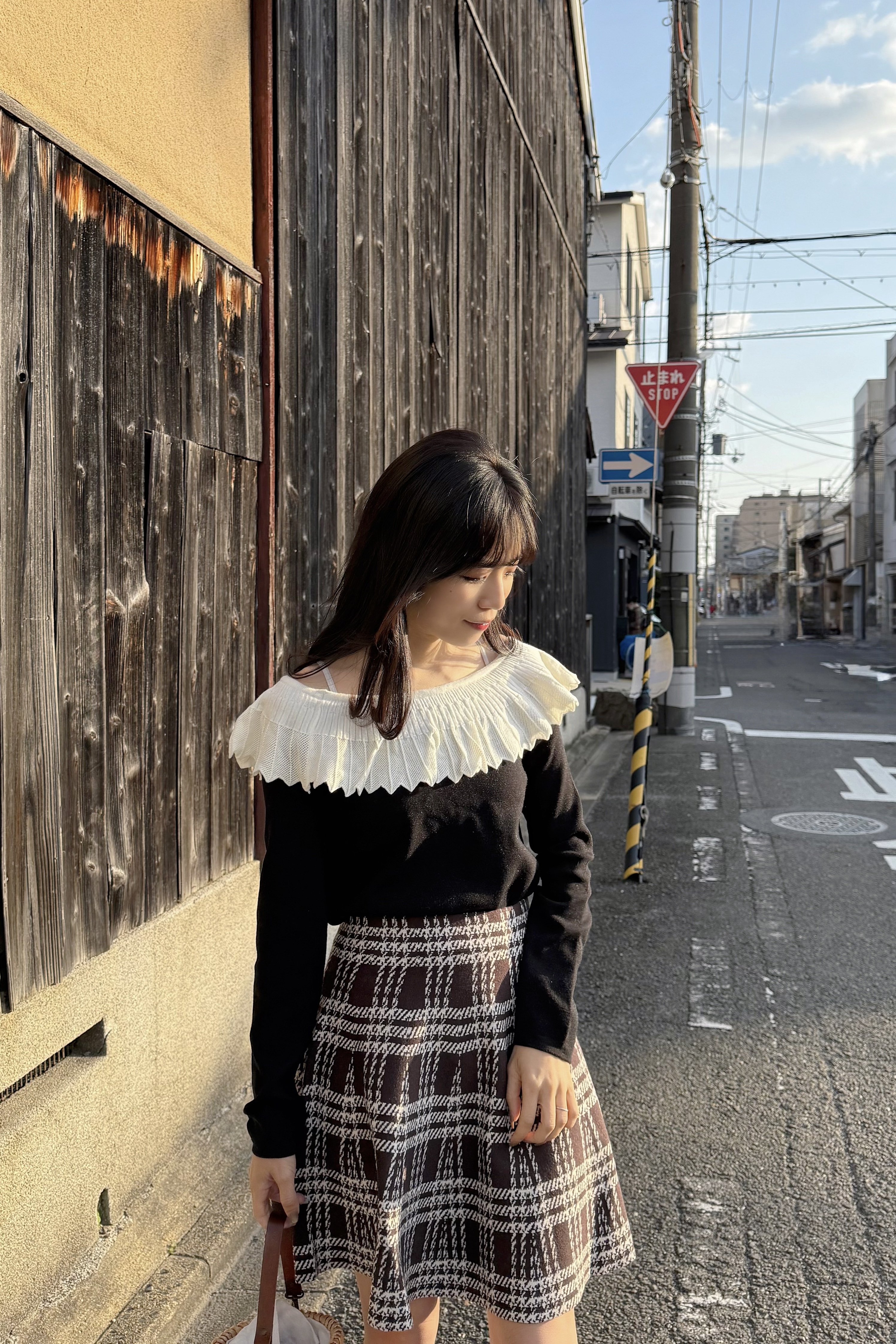 4色•千鳥格針織短款半身裙