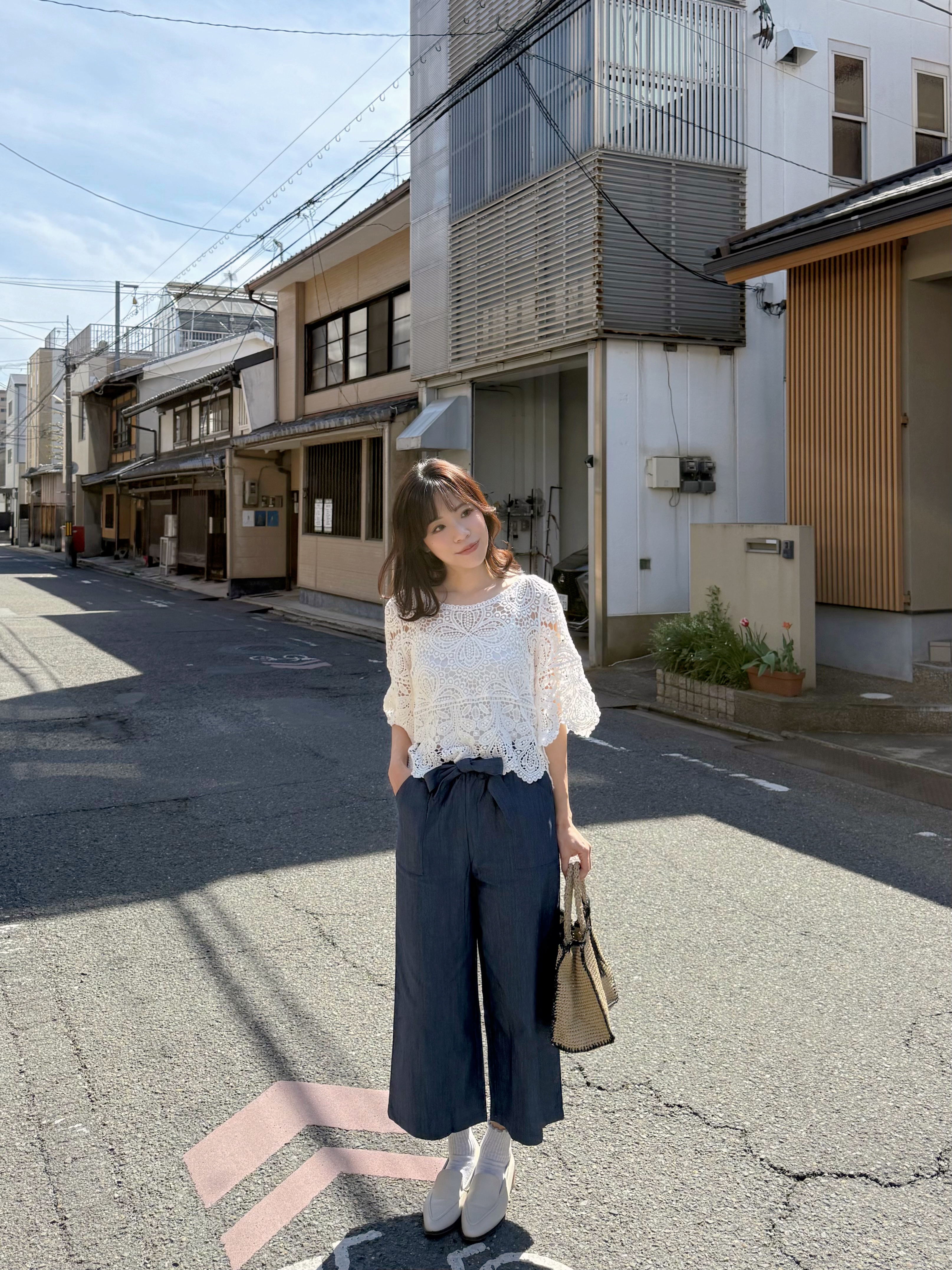 蝴蝶腰帶7分闊腳褲