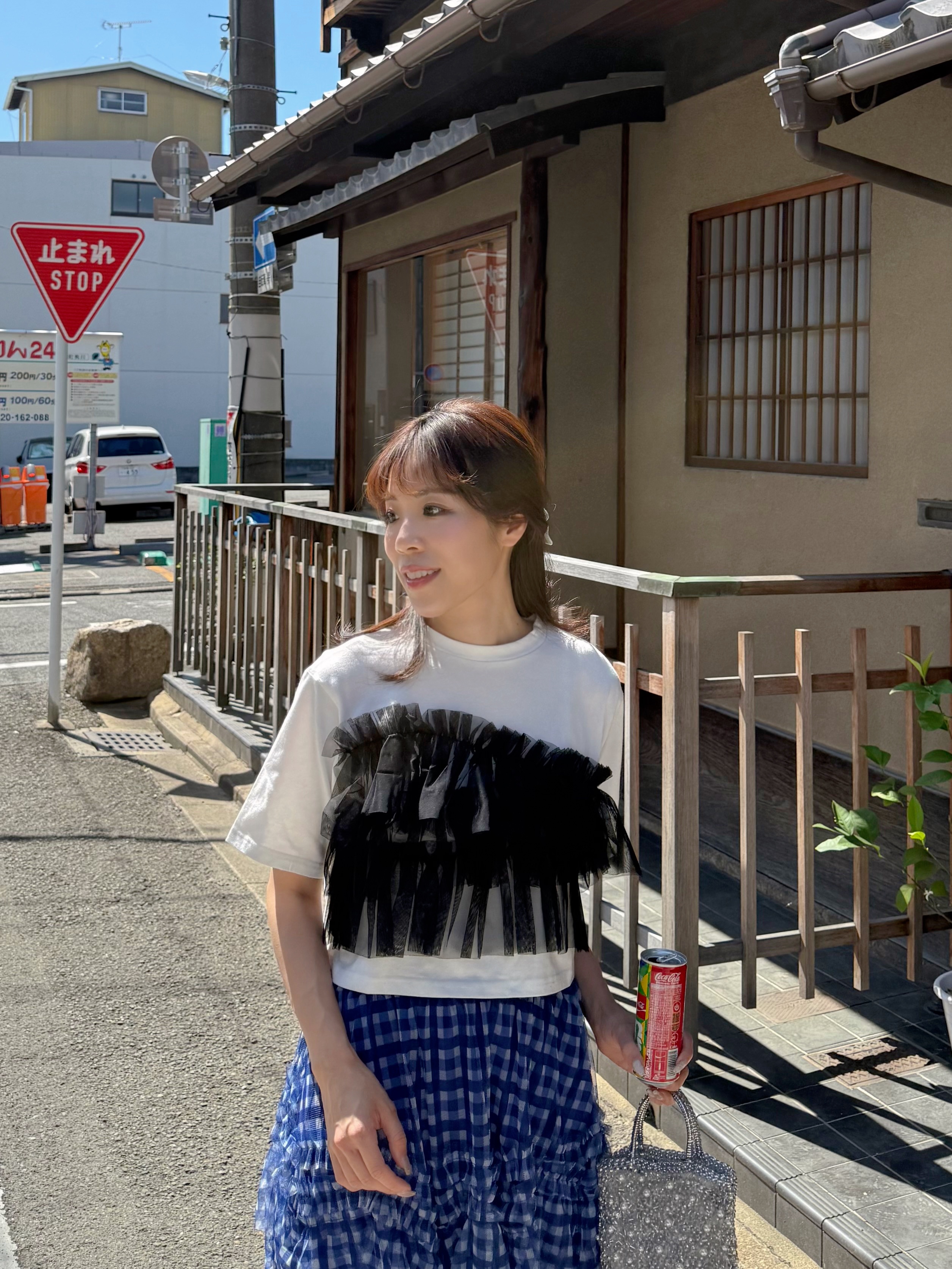 黑紗紗拼綿Tee