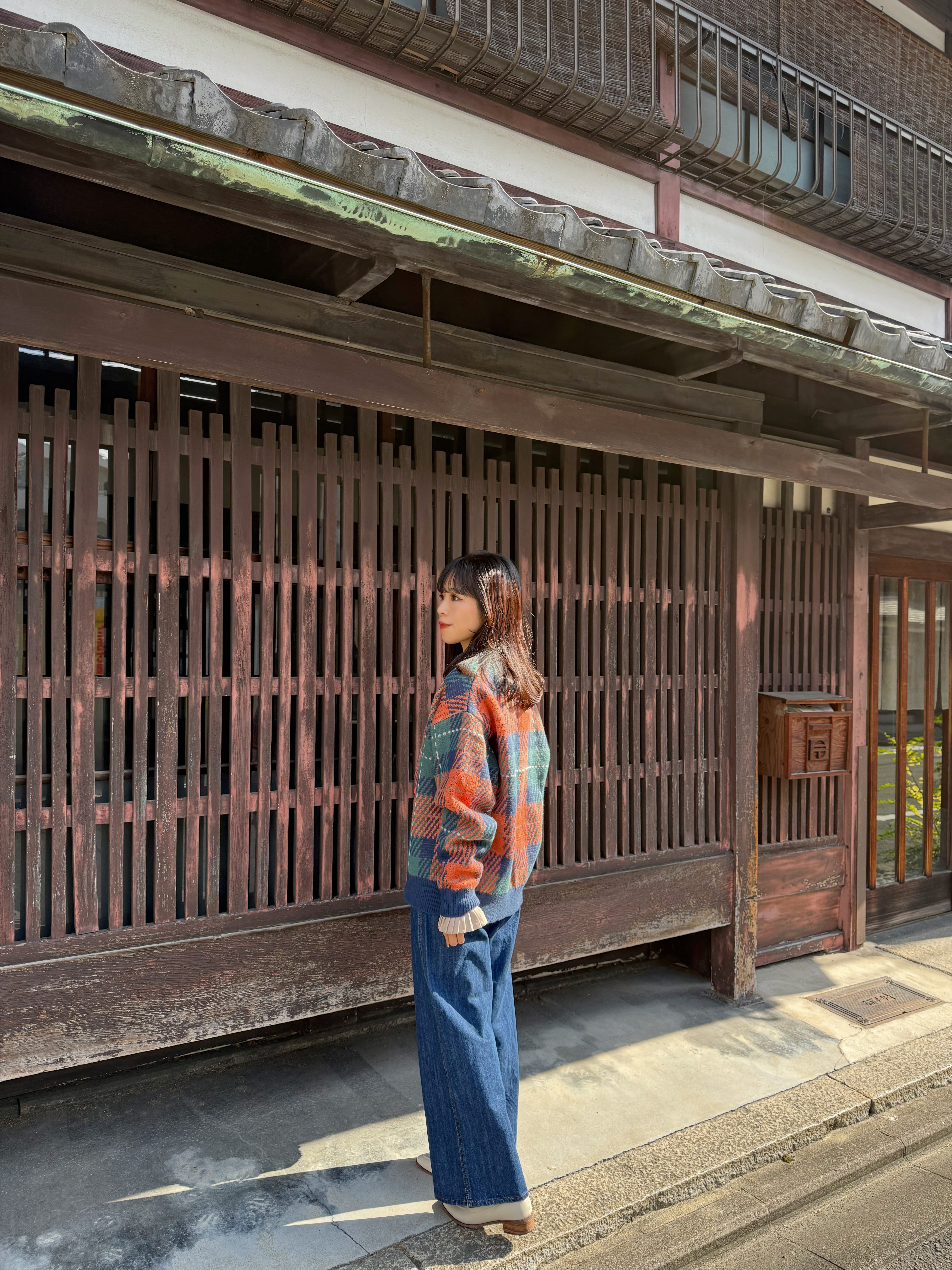 4色•Polo拼色大格紋針織外套