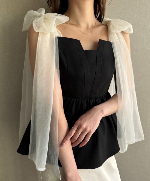 紗蝴蝶結肩帶背心