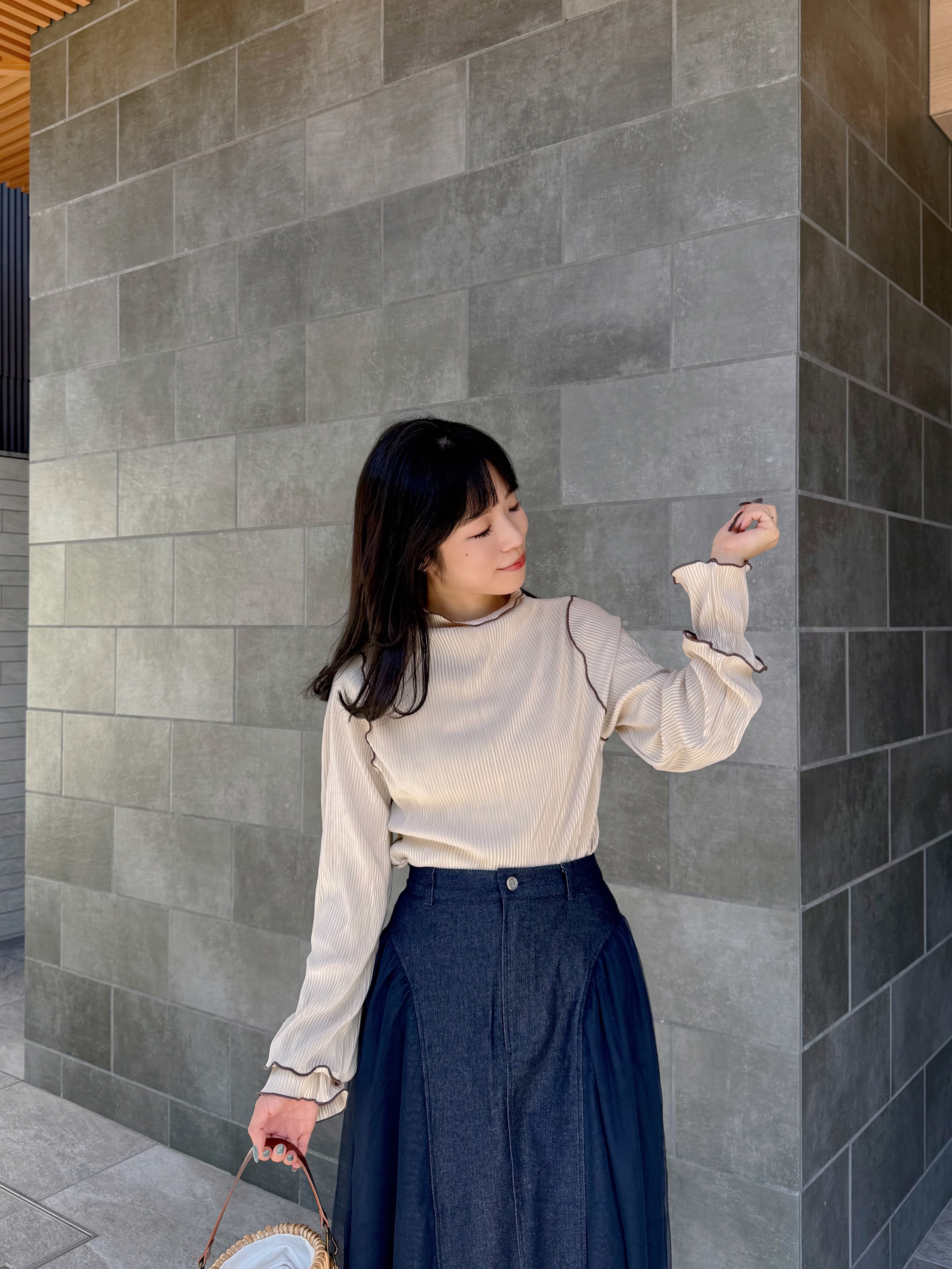 PreOrder•10月下旬•6色•2Way前後拼色百褶2層手袖上衣