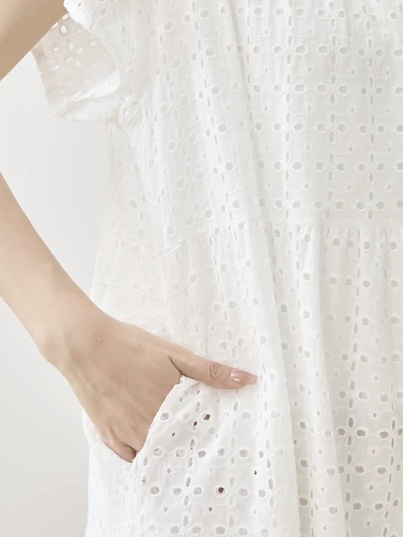 刺繡鏤空純綿短袖連身裙