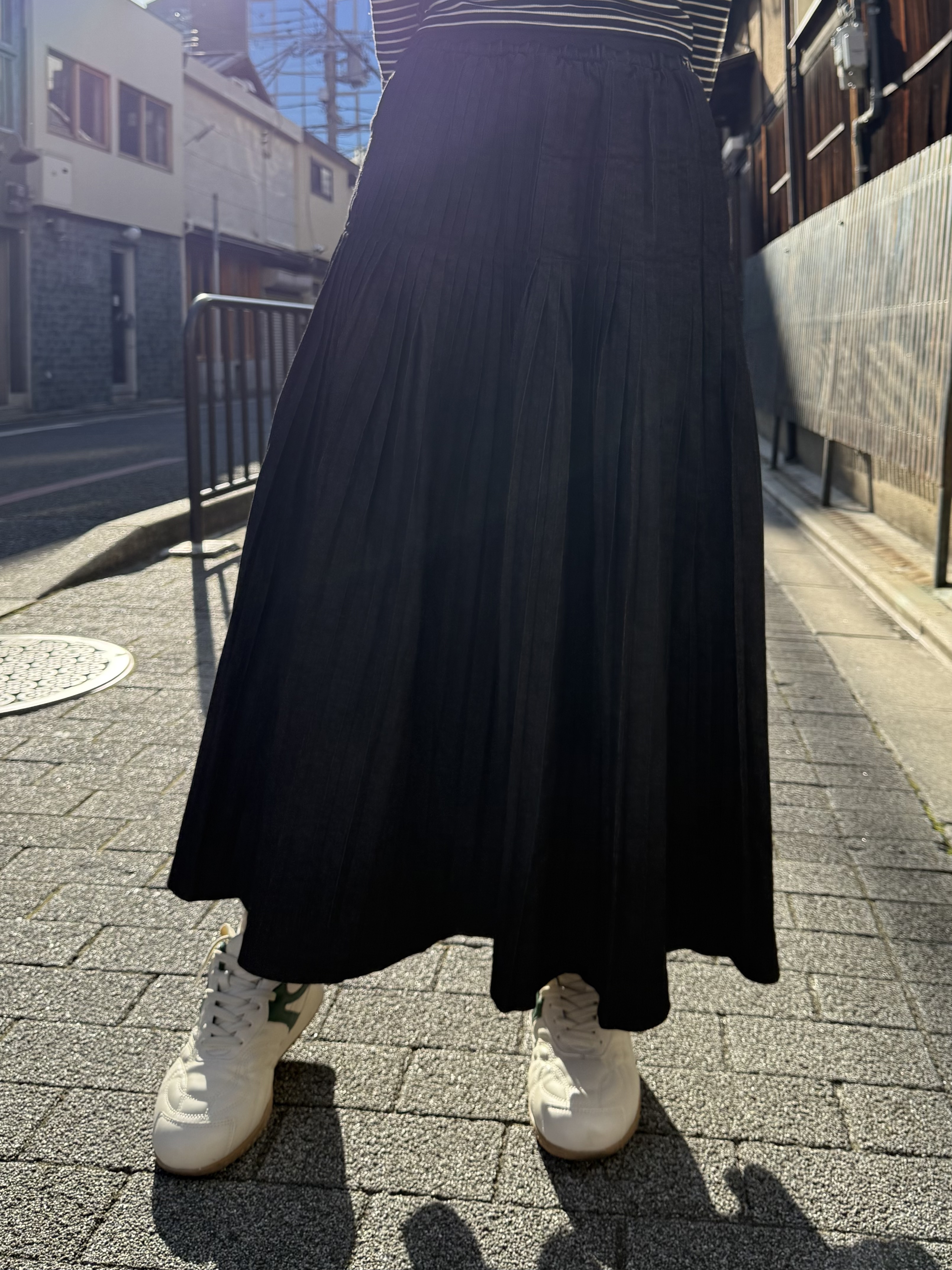 百褶牛仔長款半身裙