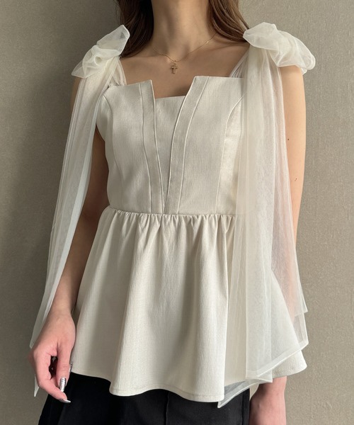 紗蝴蝶結肩帶背心