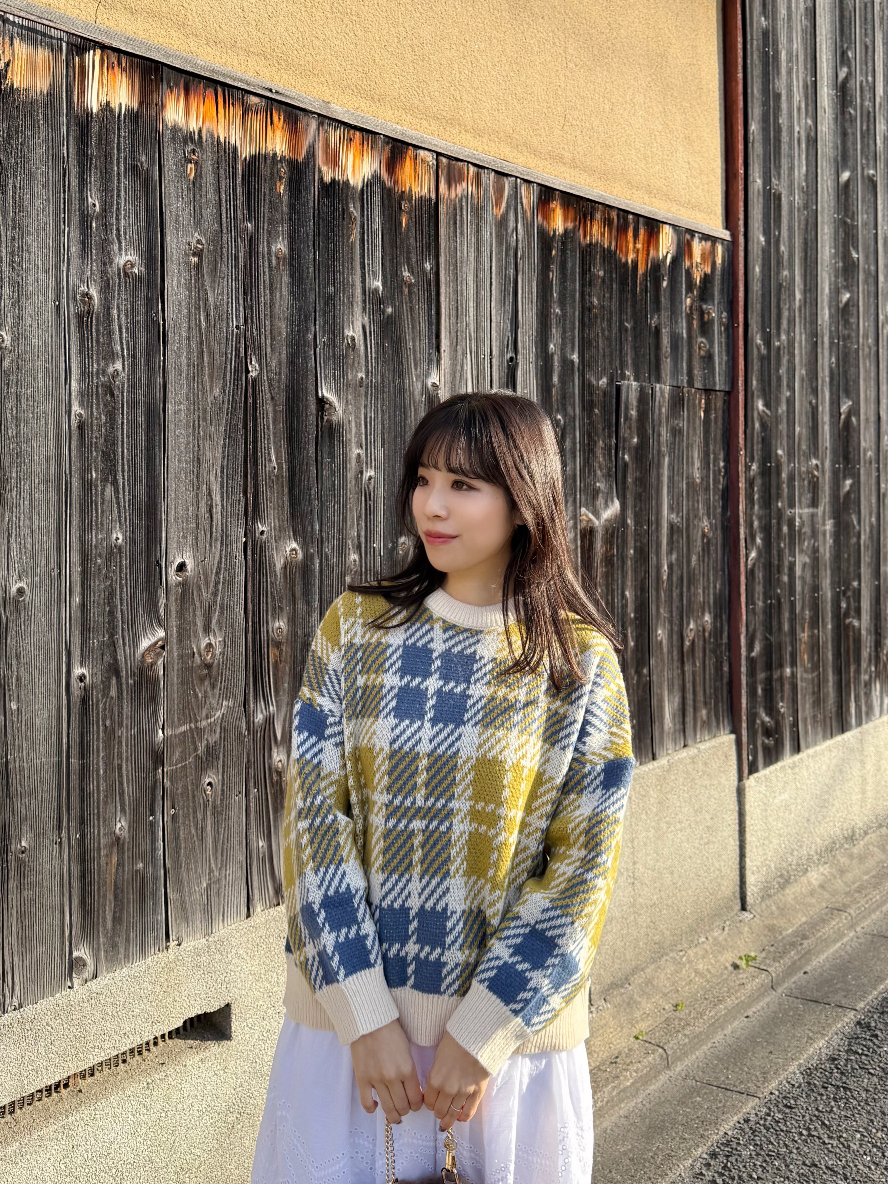 3色•英倫格紋拼色冷衫