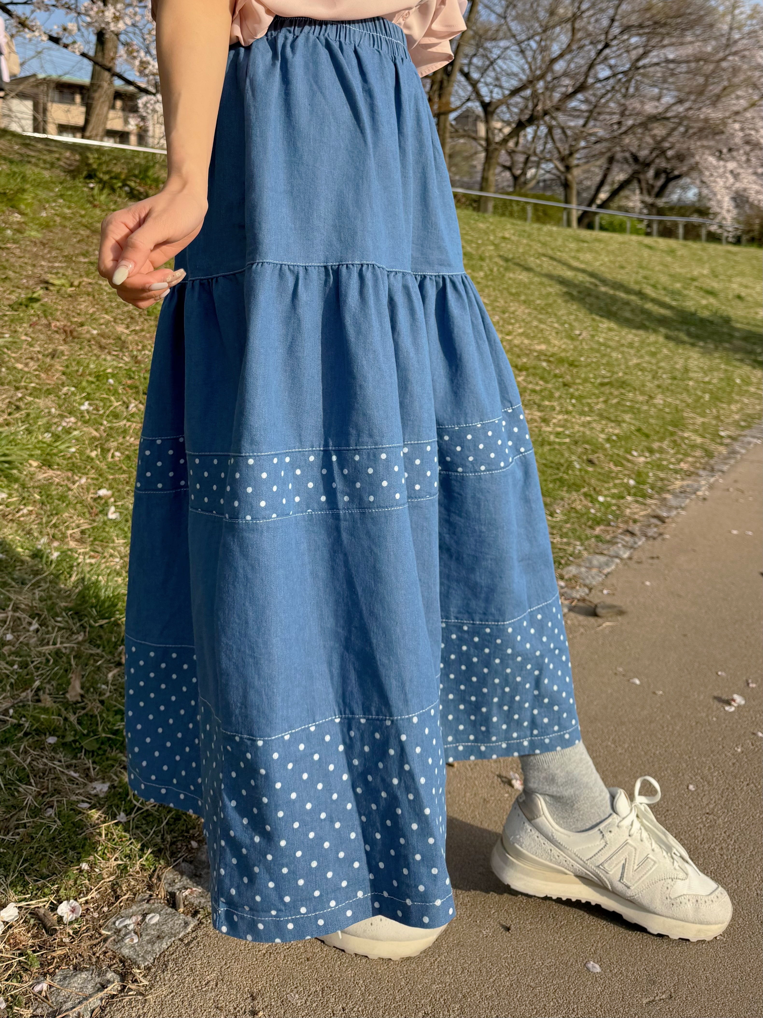 牛仔波點半身裙