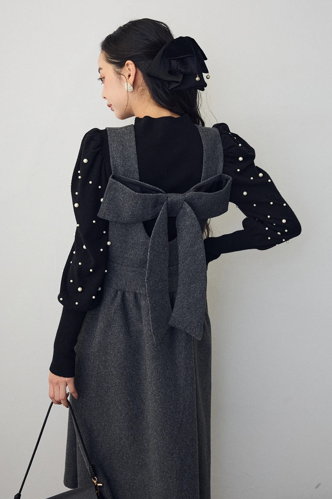 2Way前後蝴蝶結薄絨連身裙