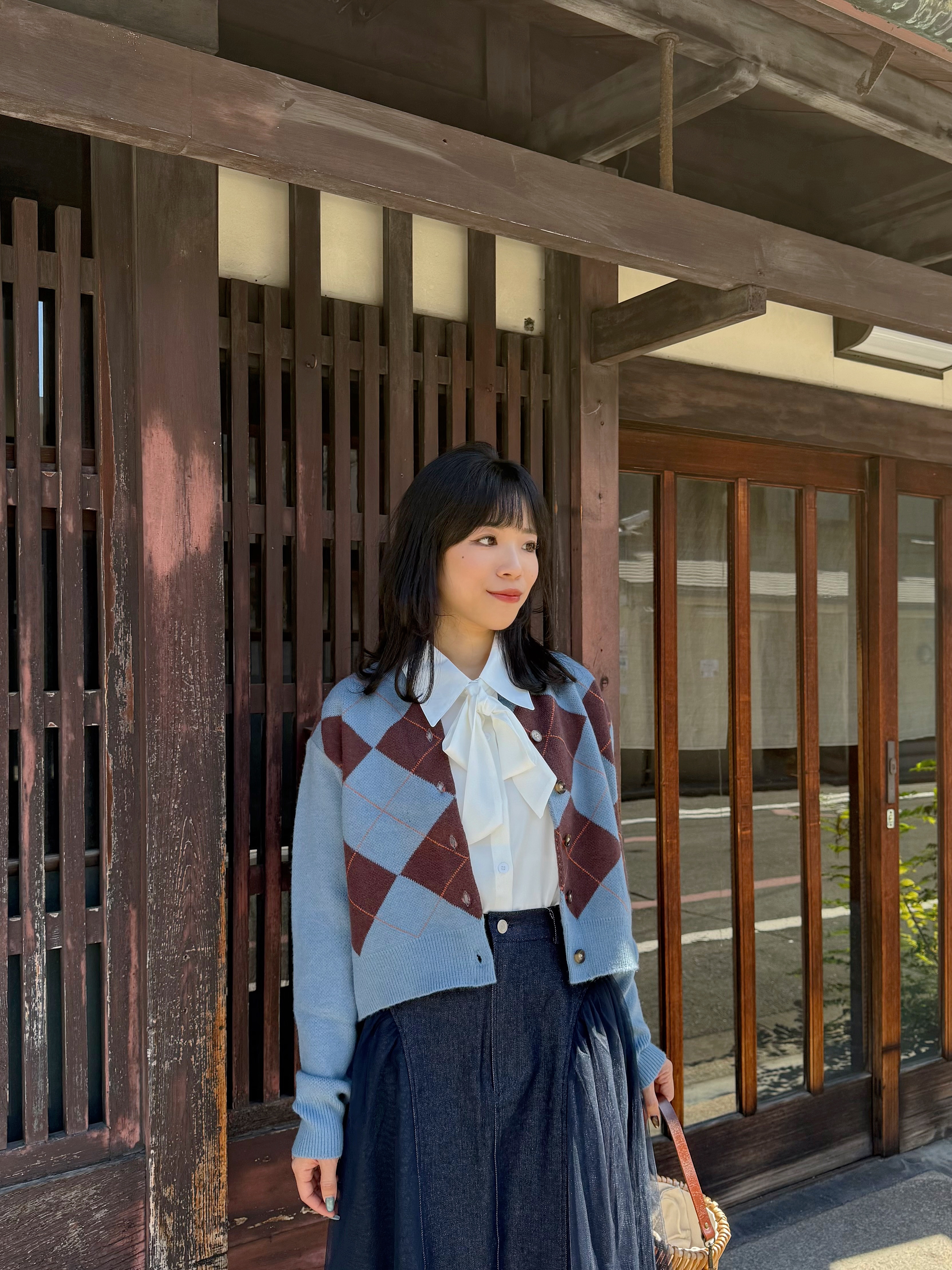 3色•菱格紋針織外套