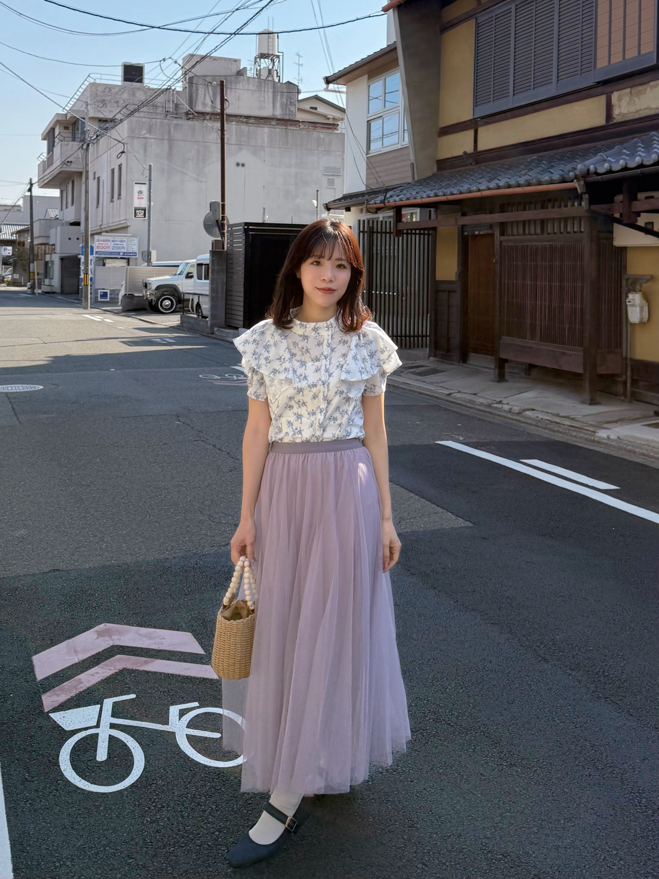 薰衣草紫色紗紗長款半身裙