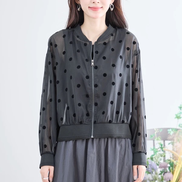 Sale•2色•波點雪紡防曬拉鍊外套