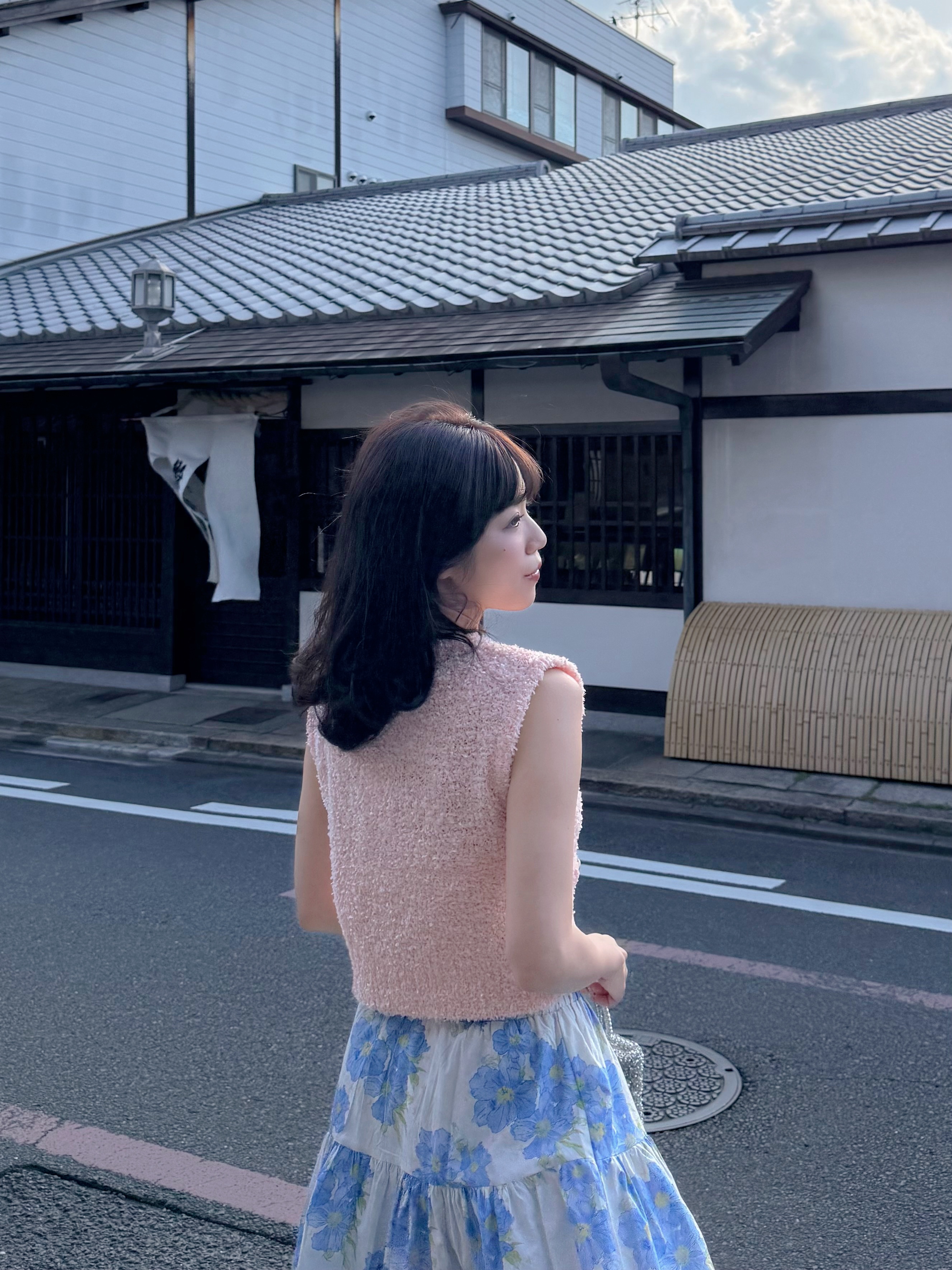 淡粉色銀扣Tweed背心