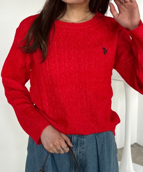 8色・M-LL・U.S. POLO ASSN. 刺繡麻花針織上衣