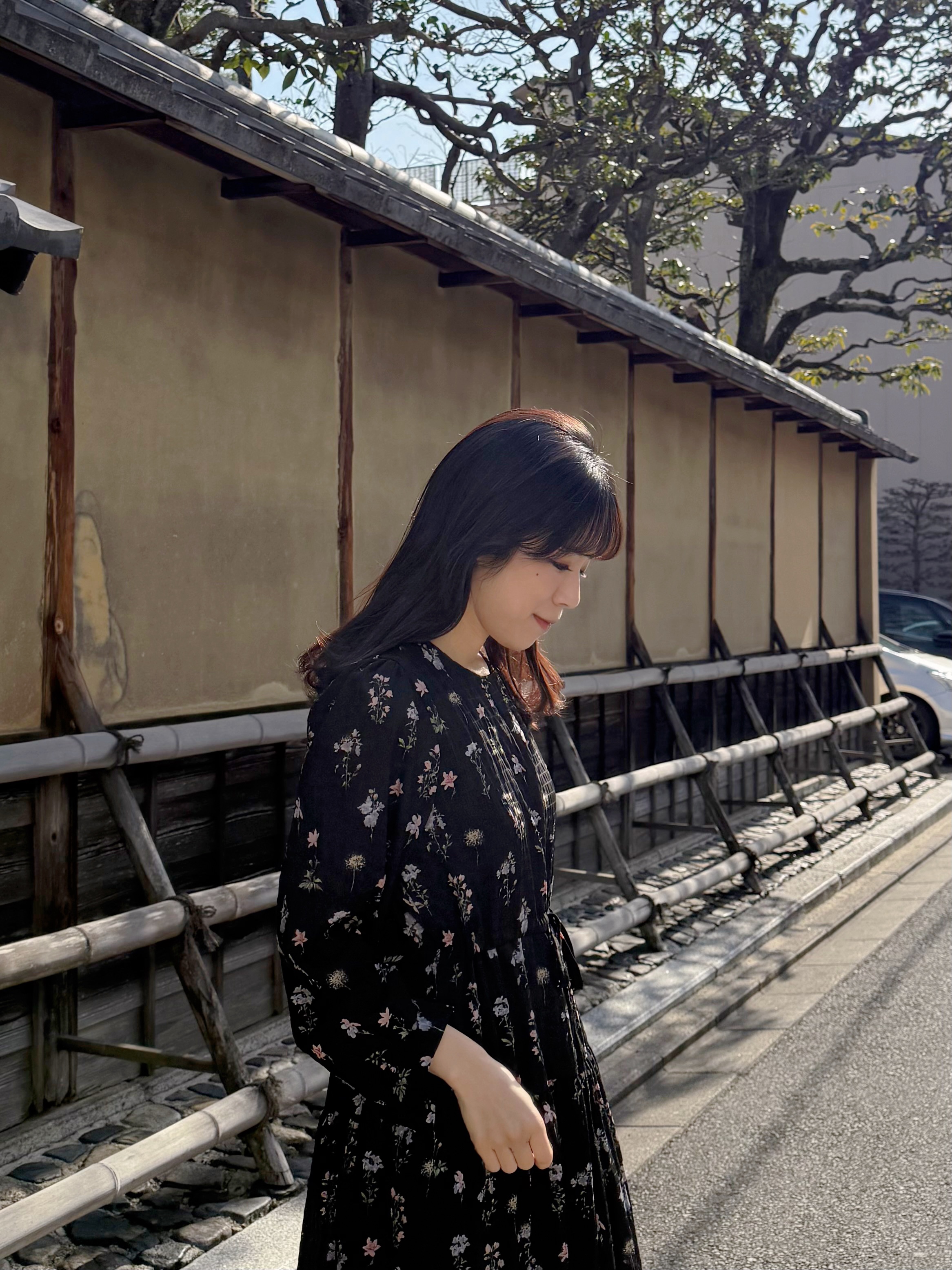 印花圖案索繩腰帶雪紡連身裙