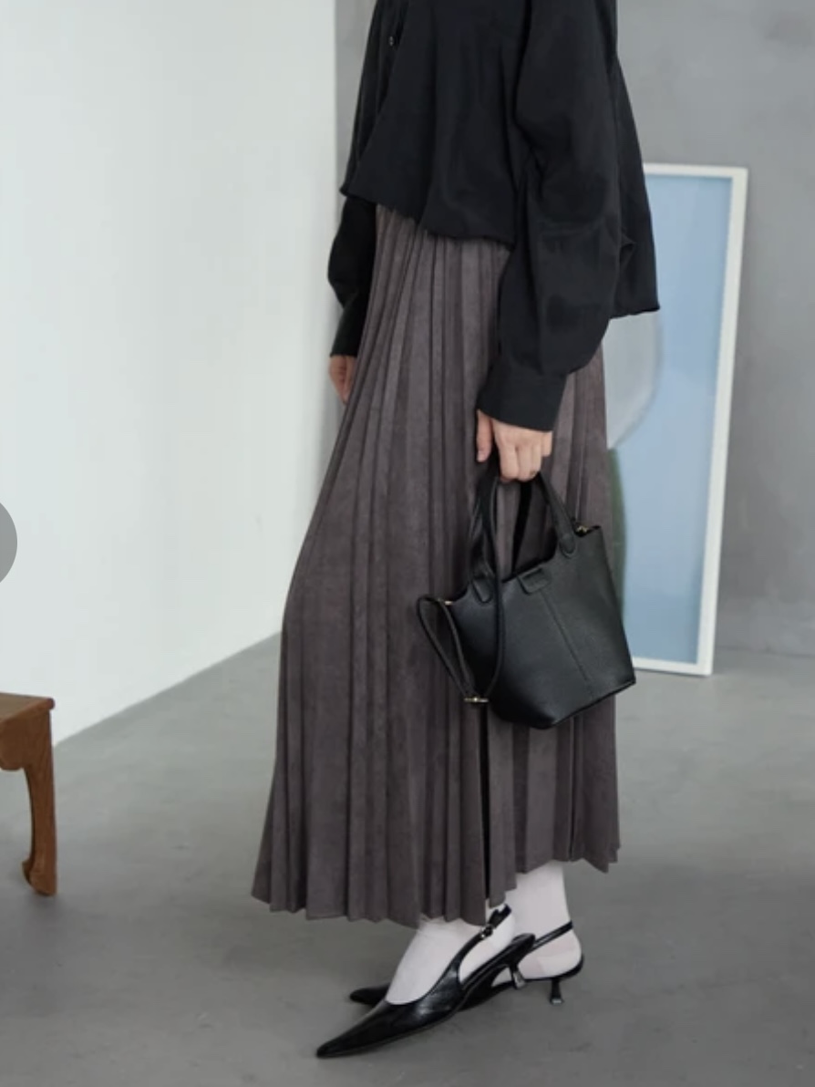 6色•84cm長•磨毛百褶淨色長款半身裙