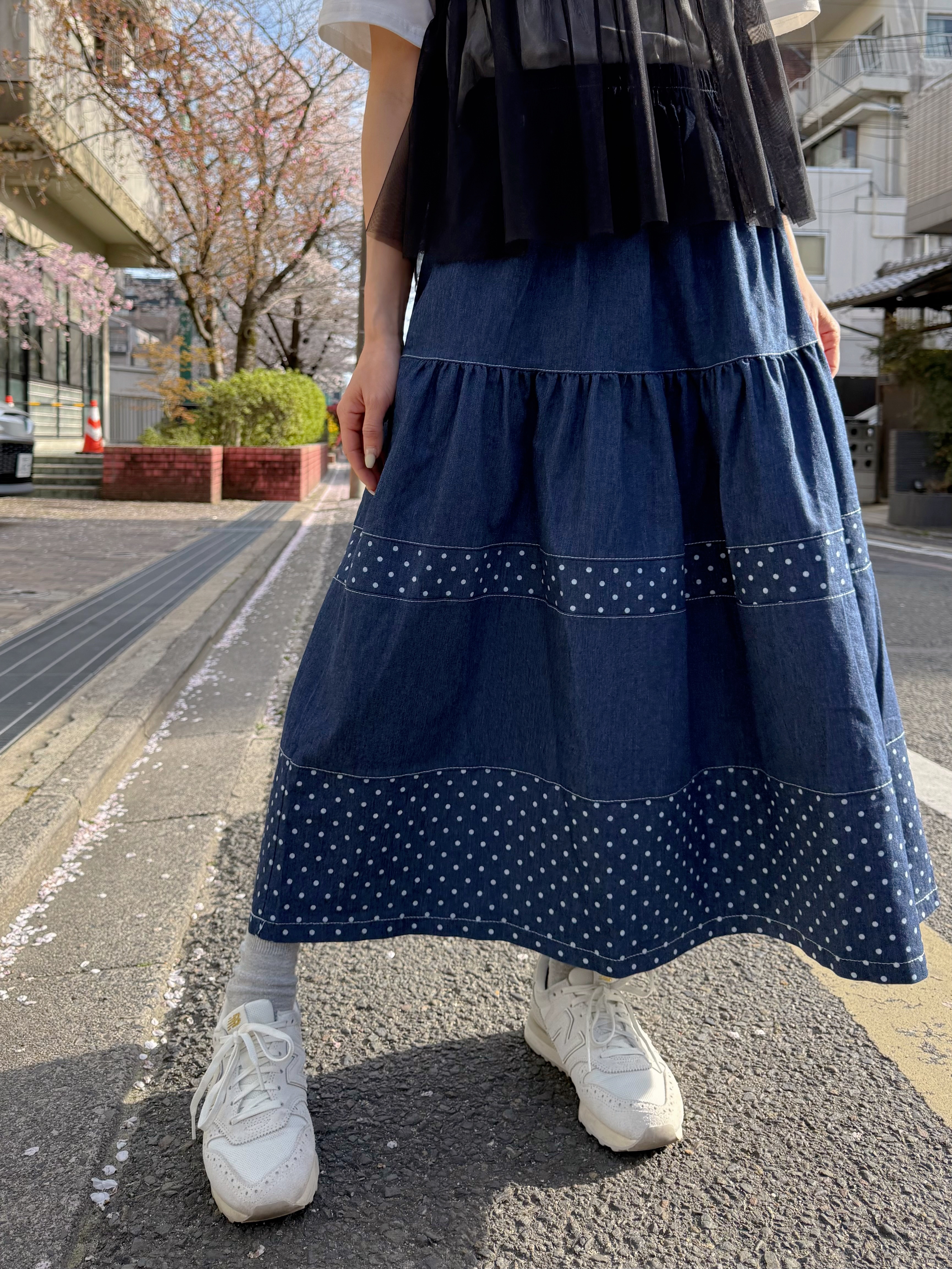 牛仔波點半身裙