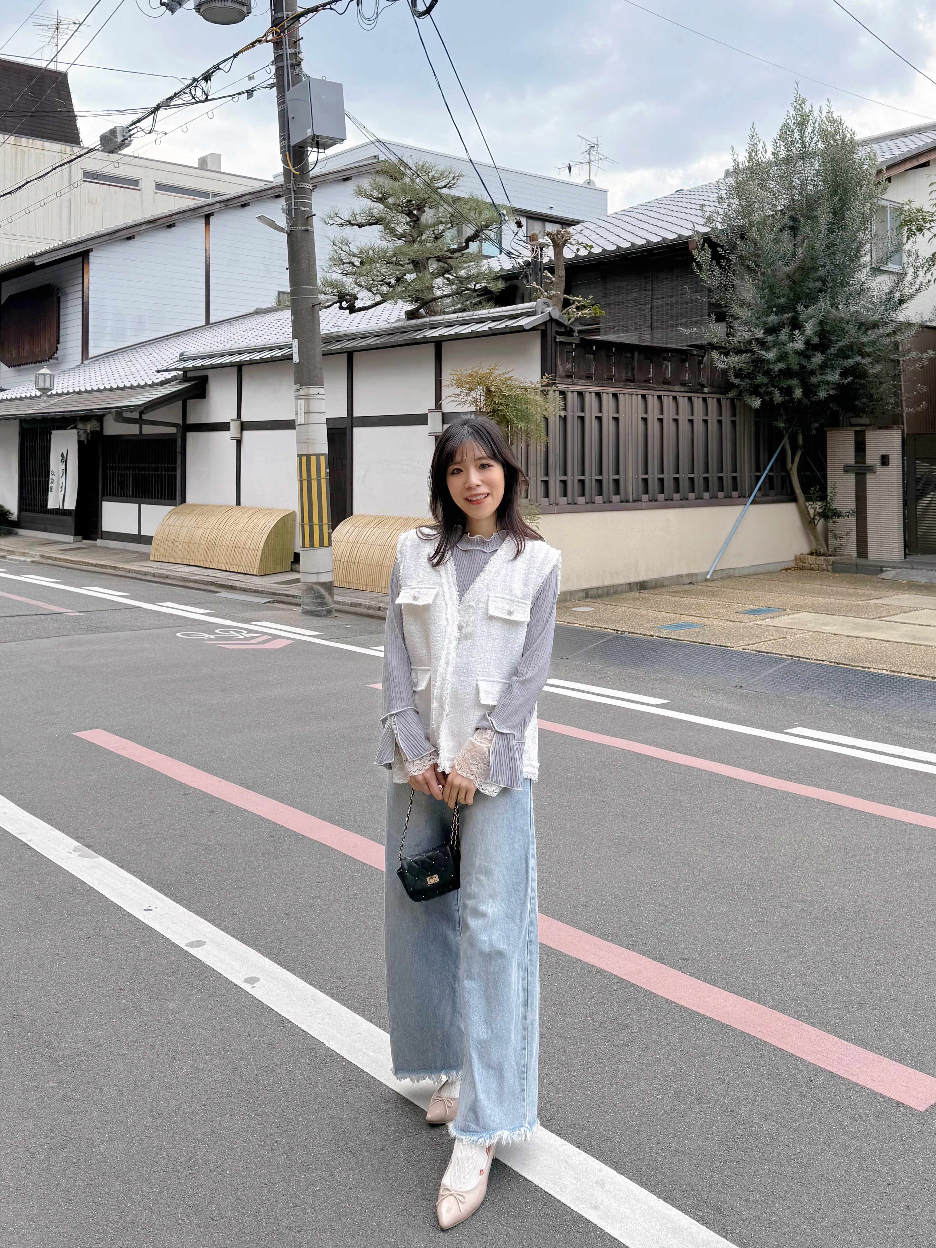 2色•銀絲Tweed流蘇邊背心外套