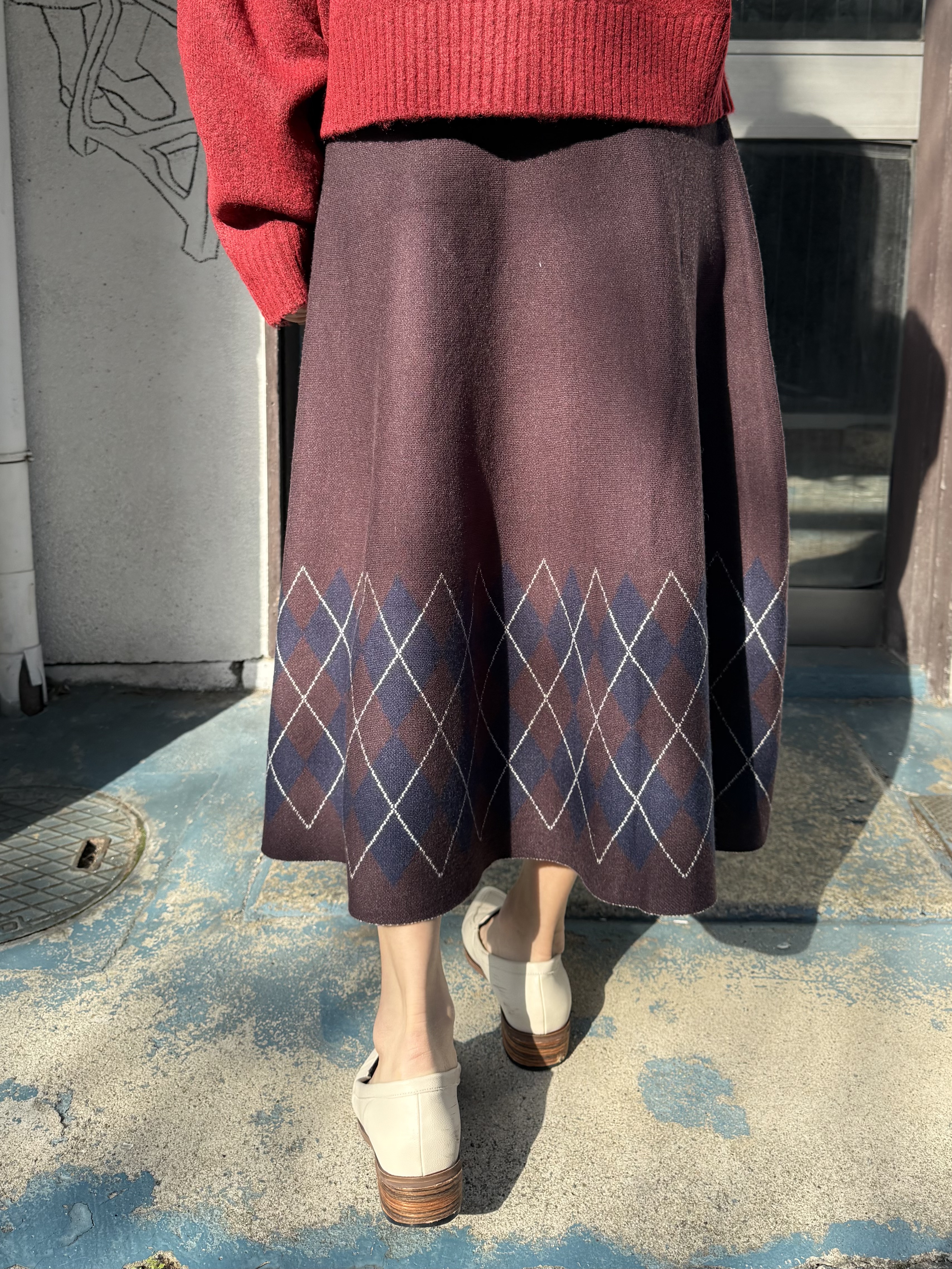 2色•菱格紋針織A字型半身裙