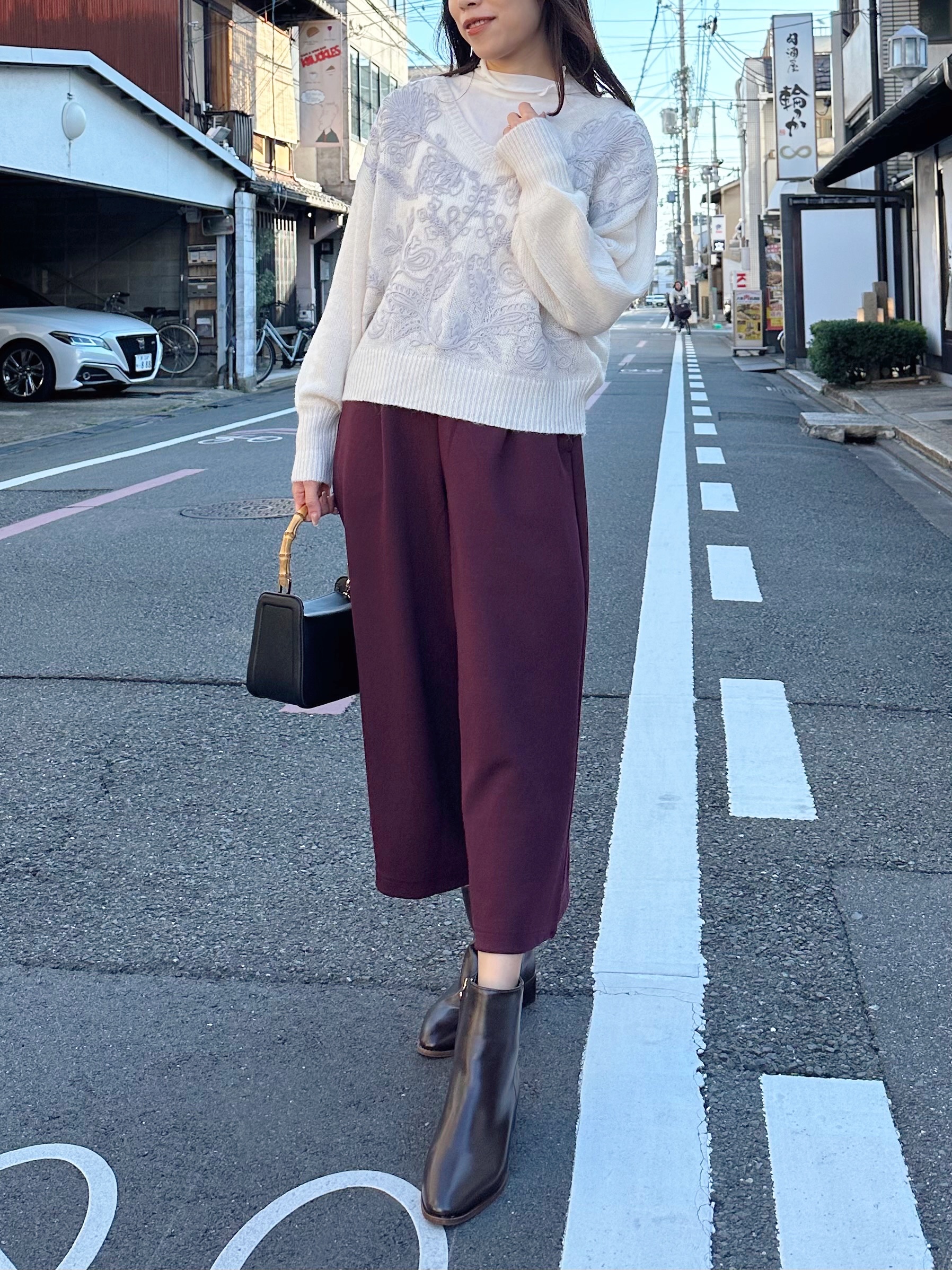 簡約秋冬淨色闊腳褲