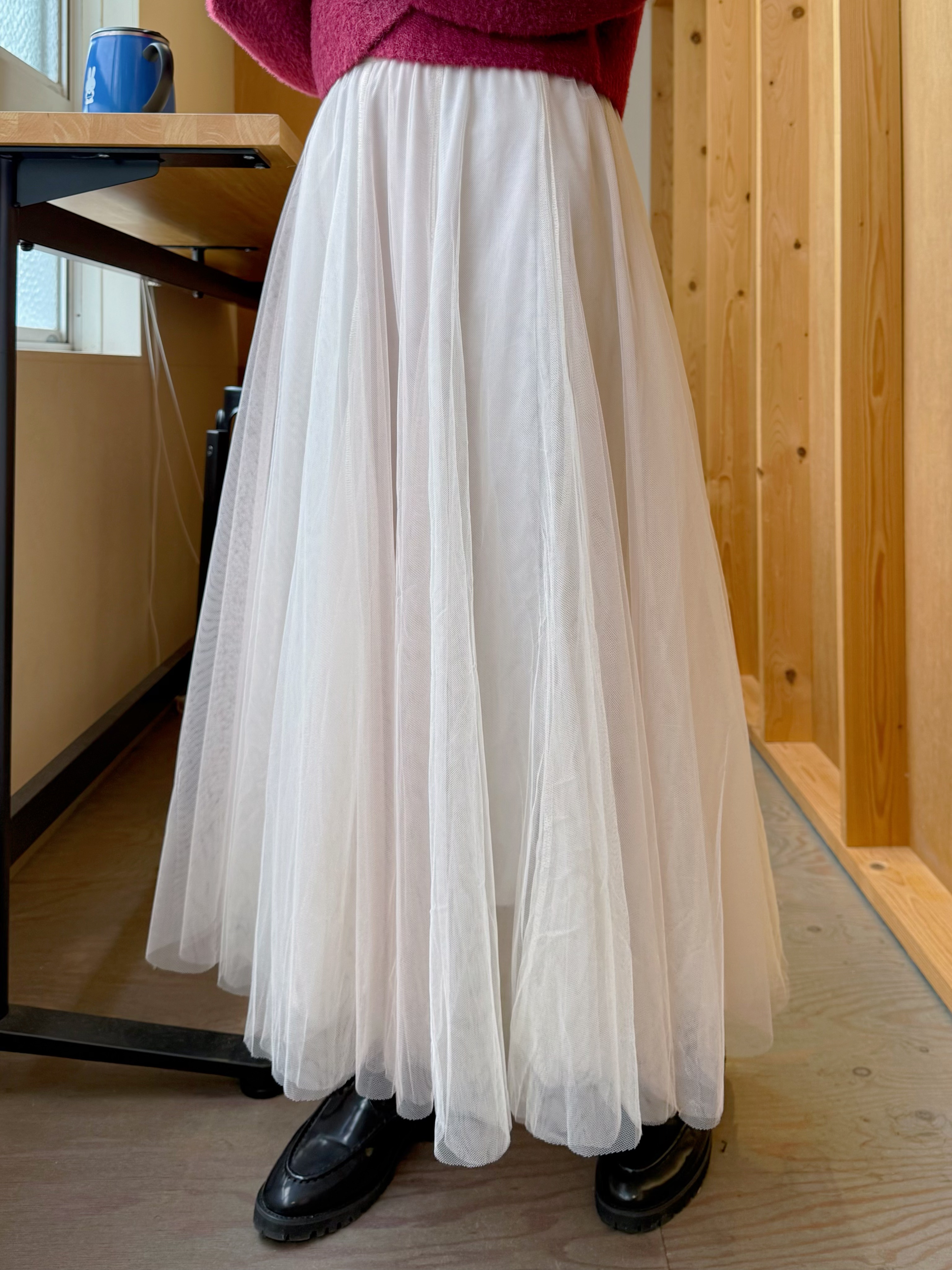 3色•深淺拼色紗紗A line半身裙