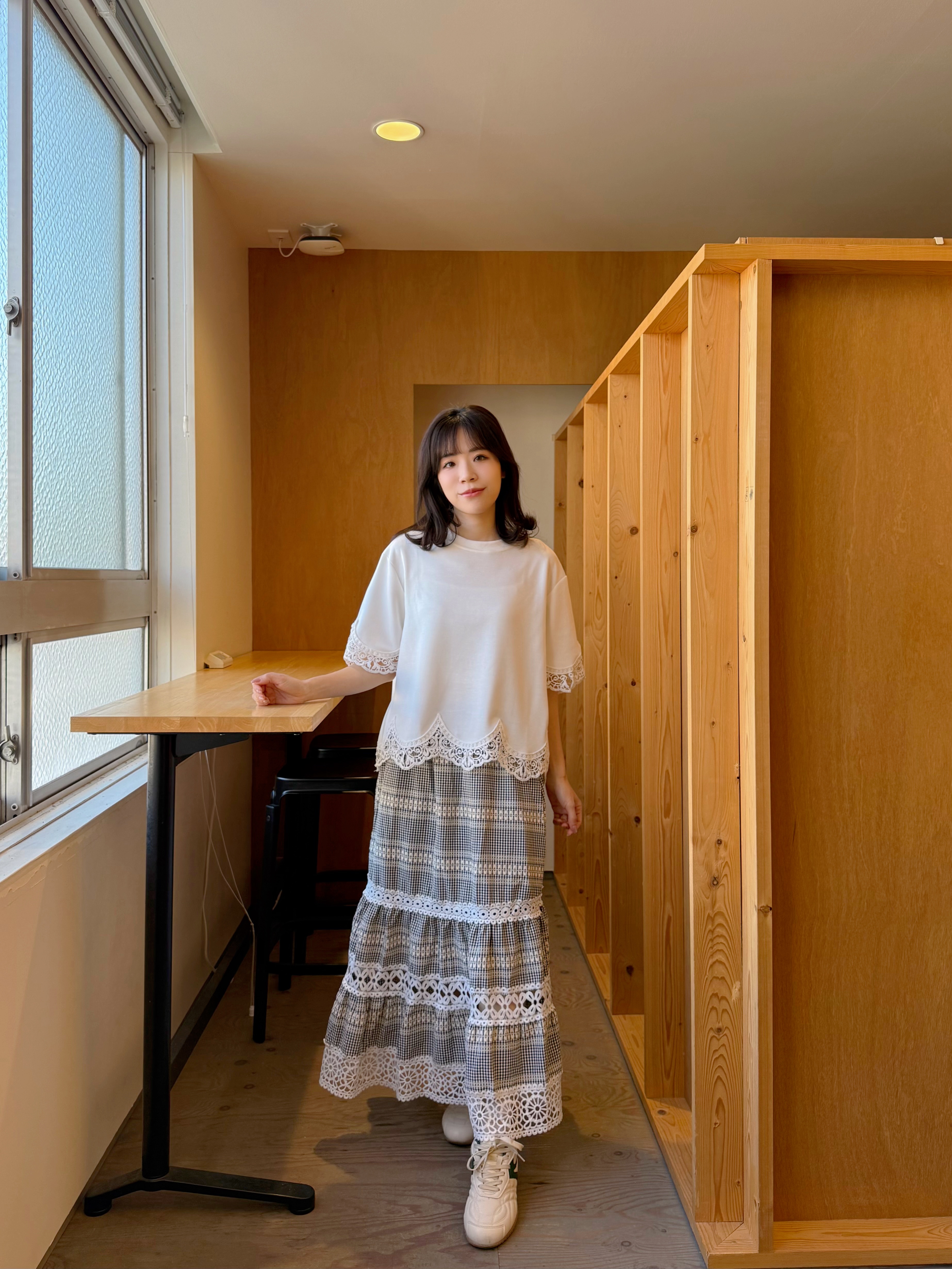 蕾絲拼接雪紡半身裙