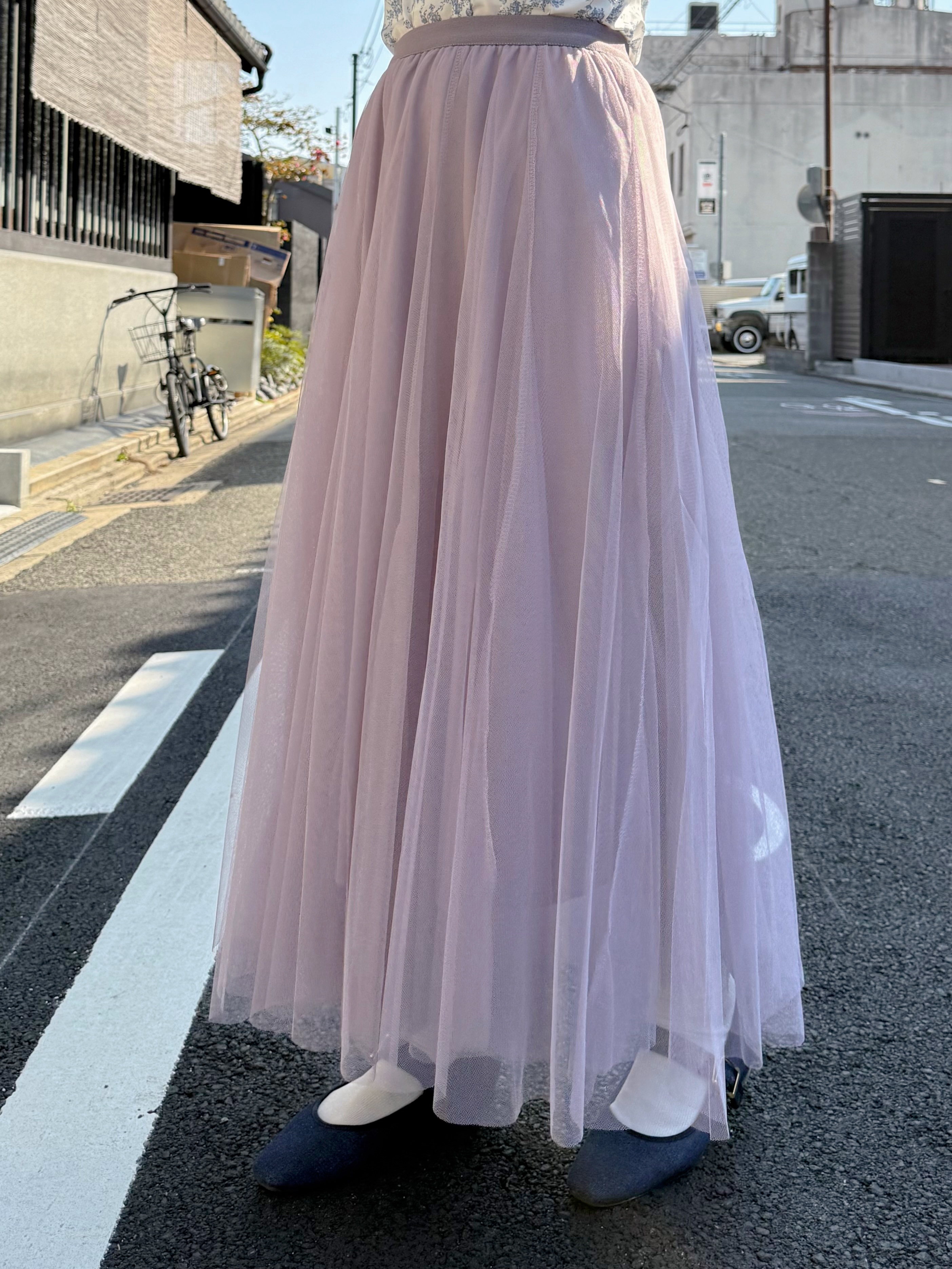 薰衣草紫色紗紗長款半身裙