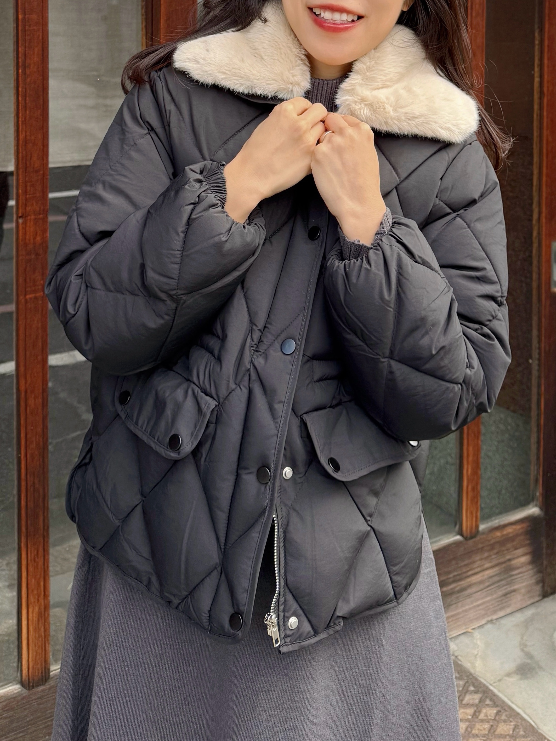 2色•毛毛領夾綿拉鍊外套