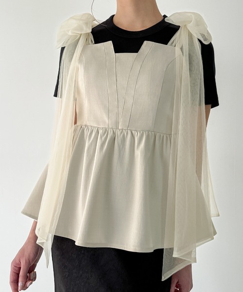 紗蝴蝶結肩帶背心