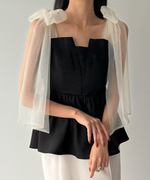 紗蝴蝶結肩帶背心