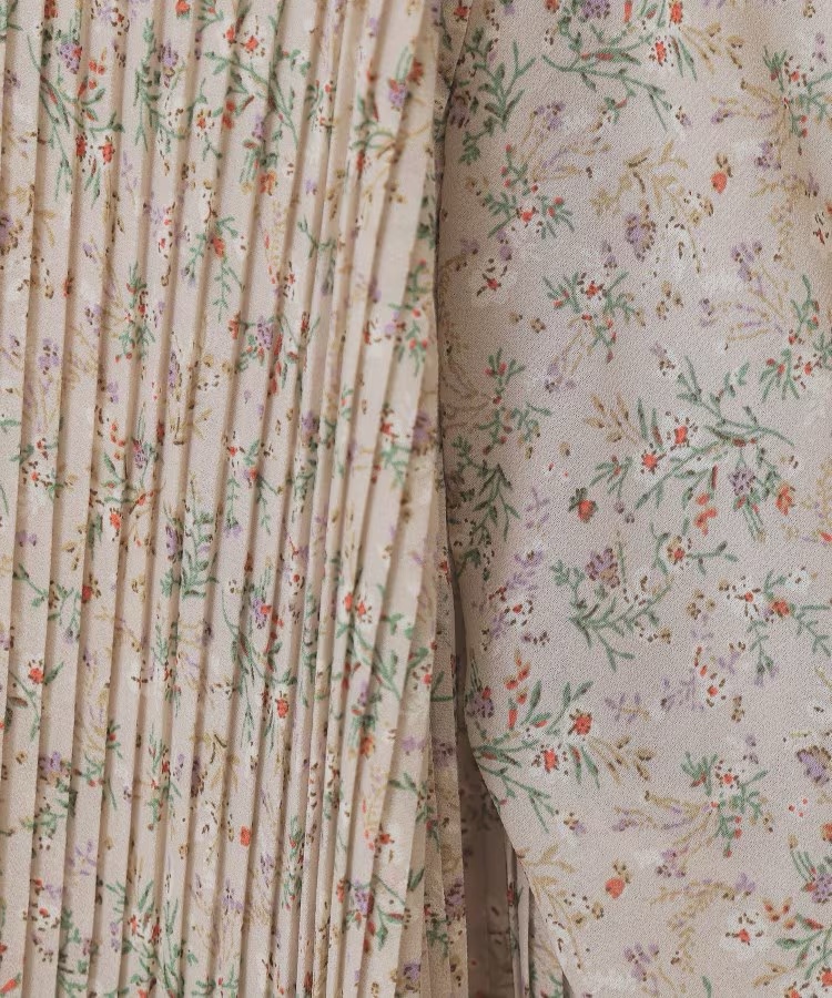 3色•百褶腰帶雪紡連身裙