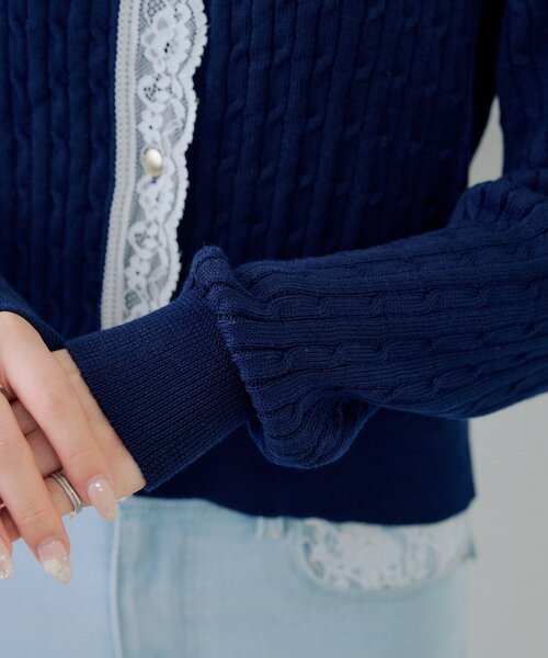 3色•蕾絲企領麻花針織外套