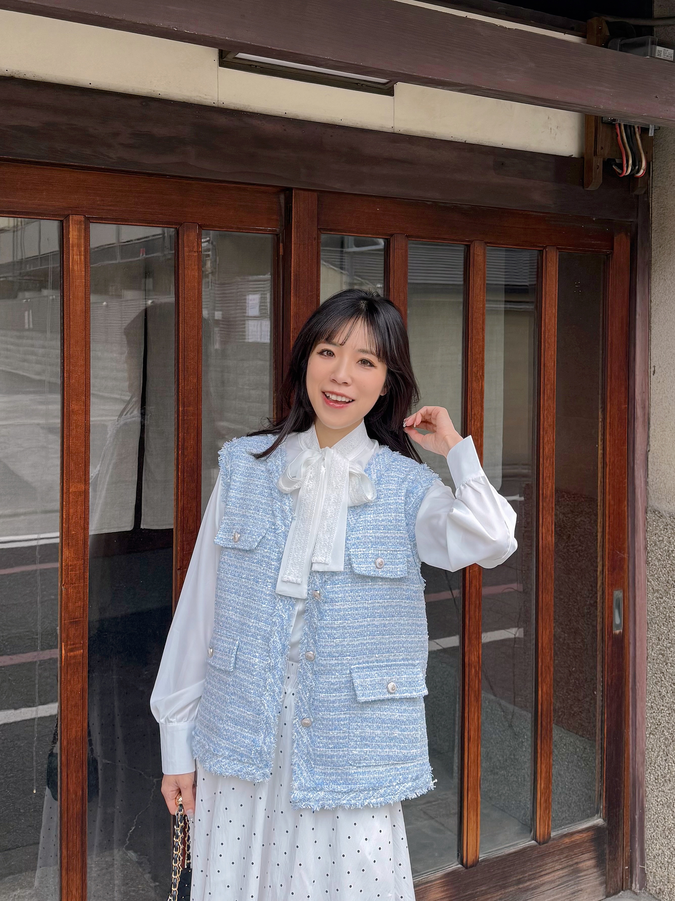 2色•銀絲Tweed流蘇邊背心外套