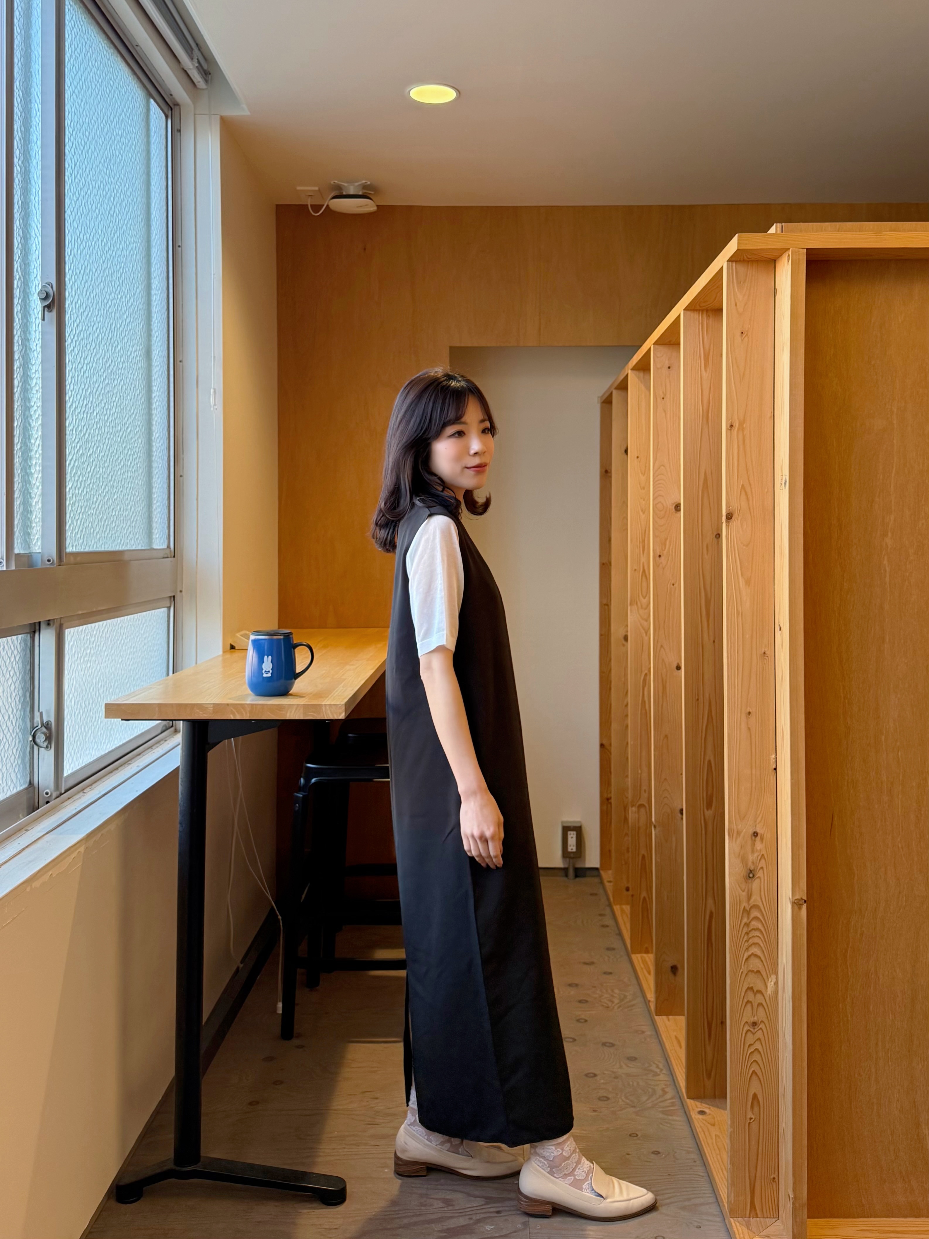 V領有袋雪紡背心連身裙